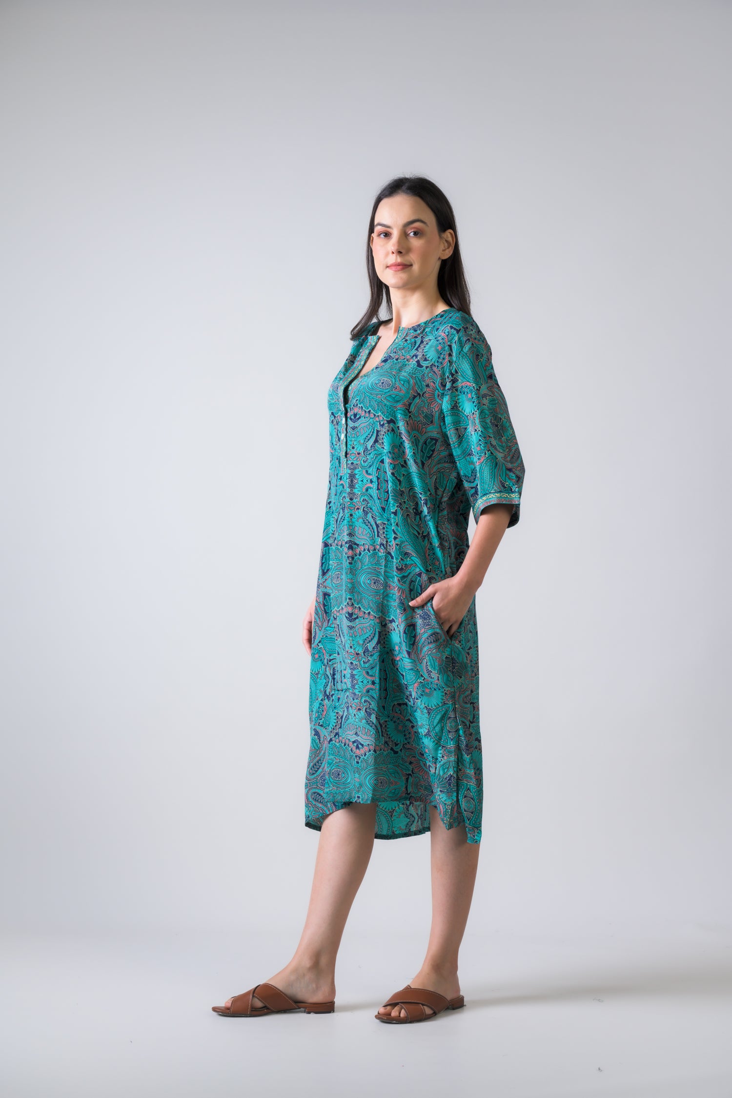 Rhea Pattern Print Short Dress Sea Green / One Size