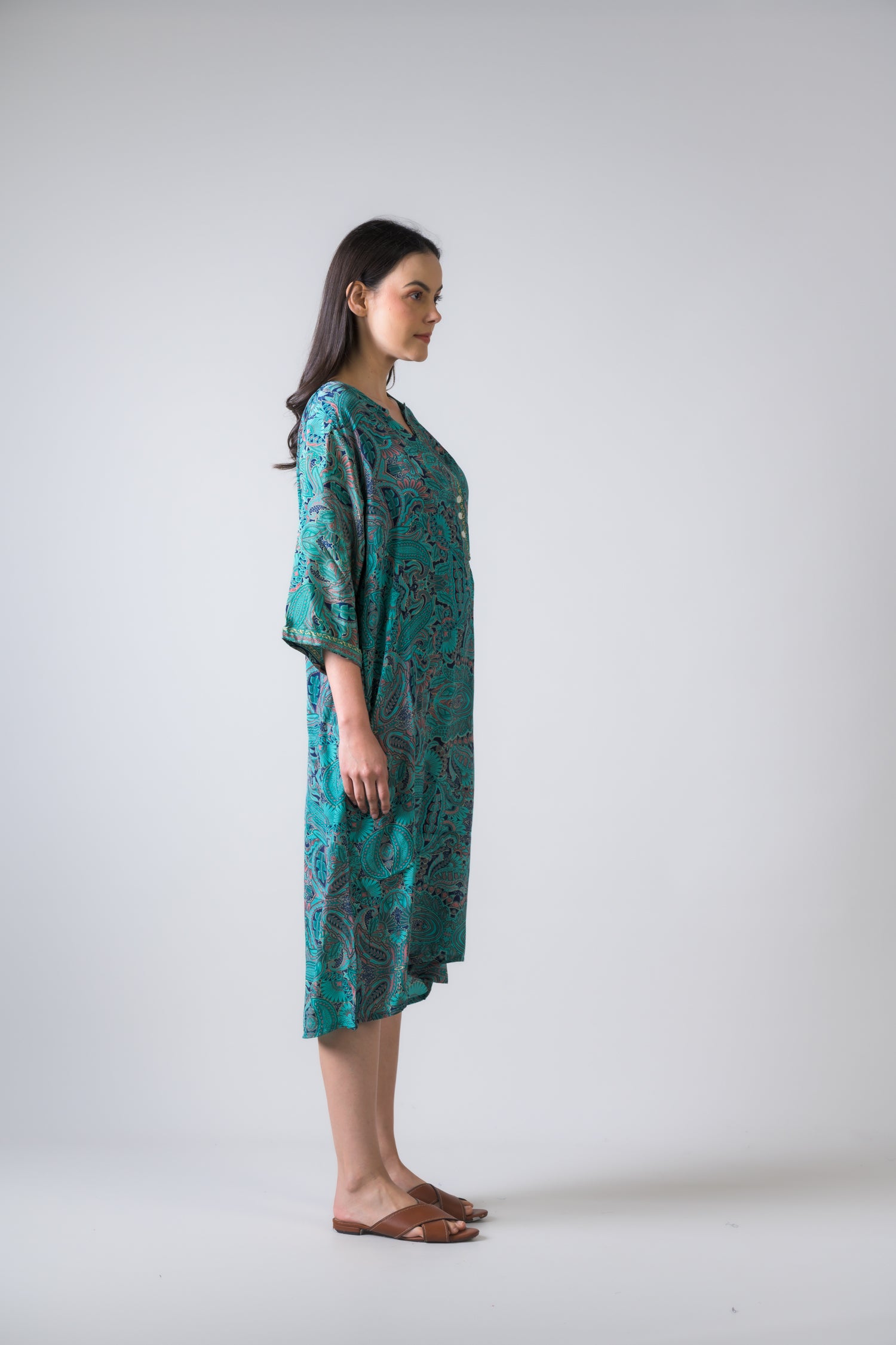 Rhea Pattern Print Short Dress Sea Green / One Size