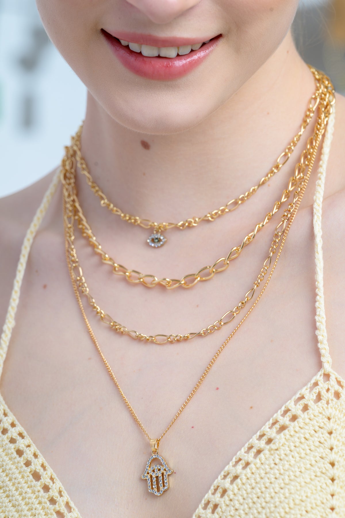 Evil Eye & Hamsa Layered Necklace