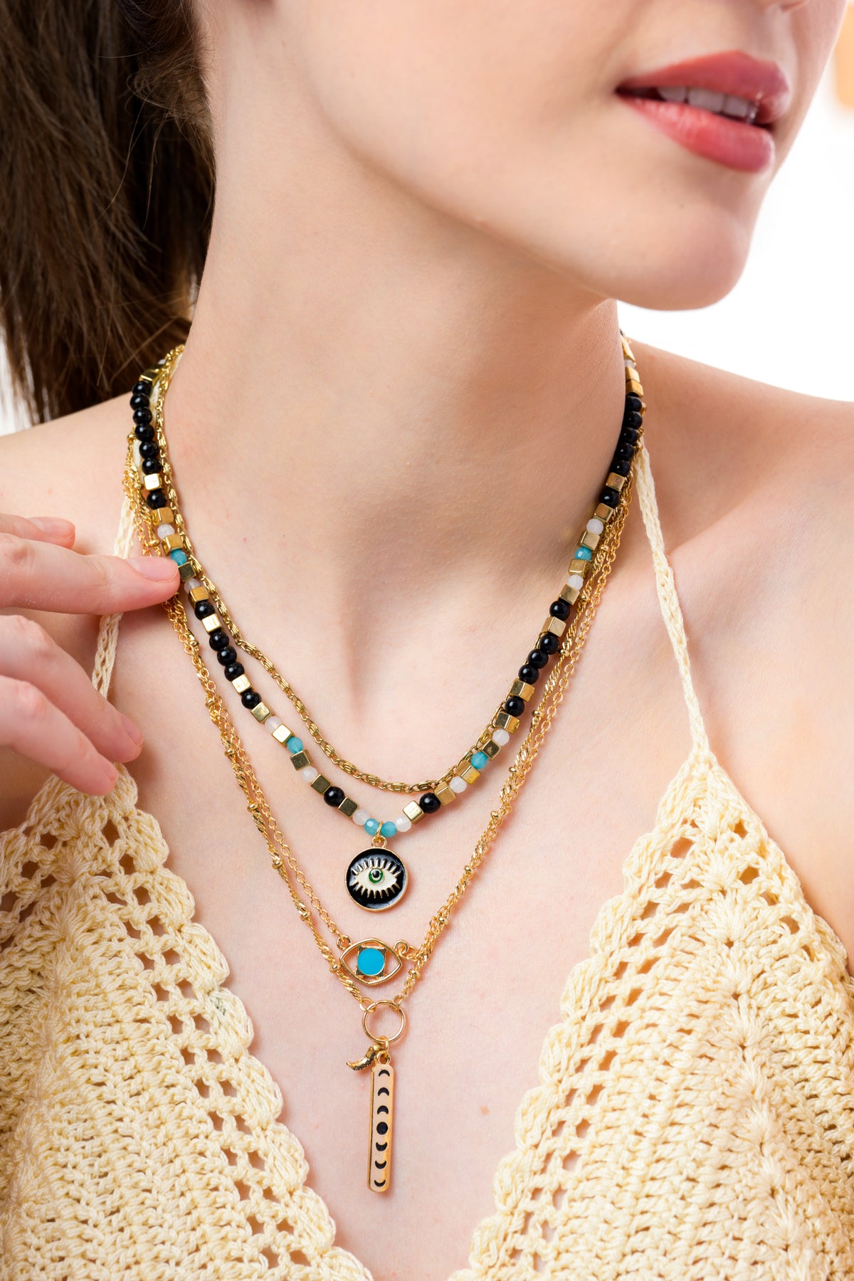 Evil Eye & Moon Phases Layered Necklace