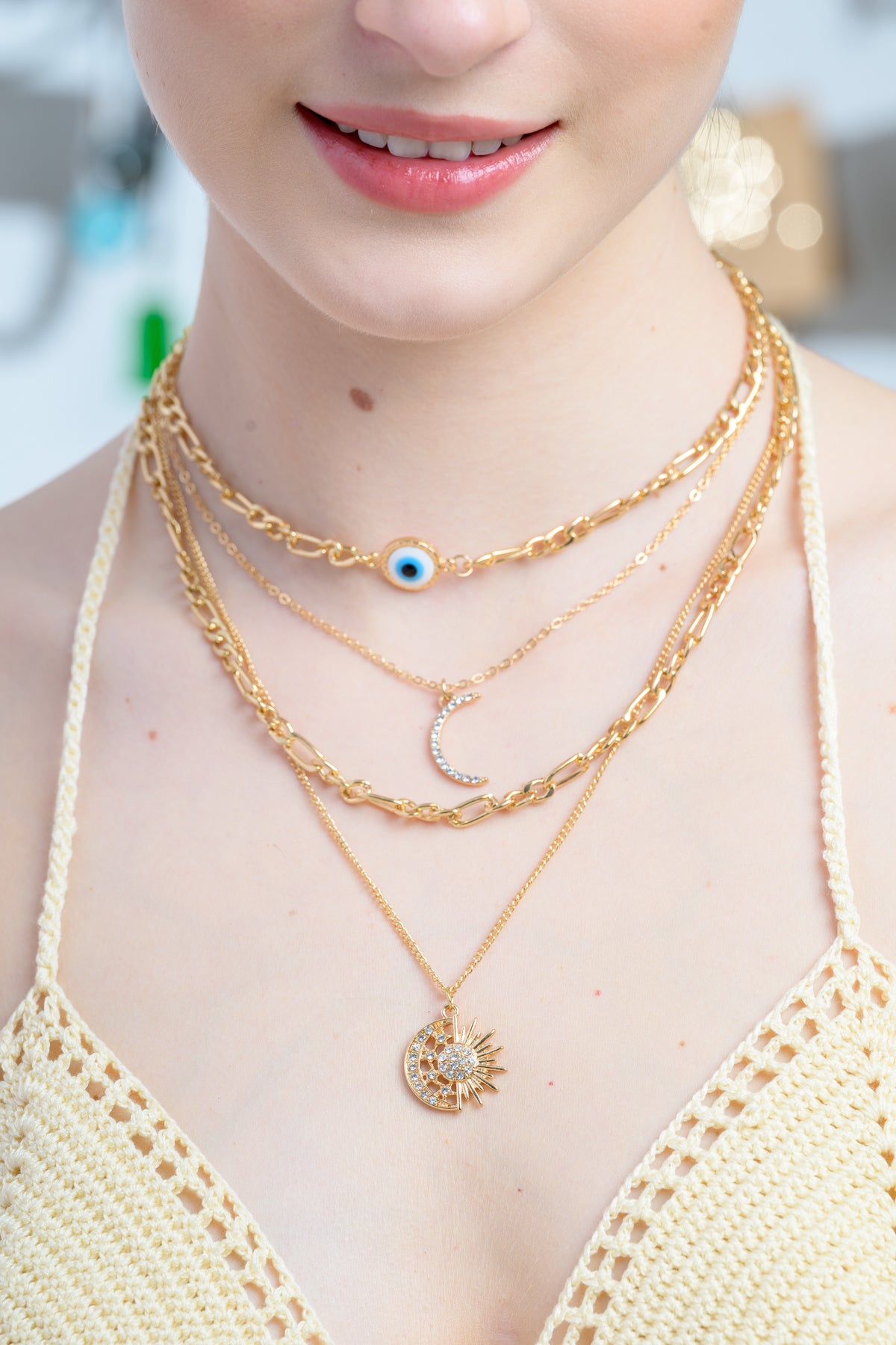 Evil Eye Sun & Moon Layered Necklace