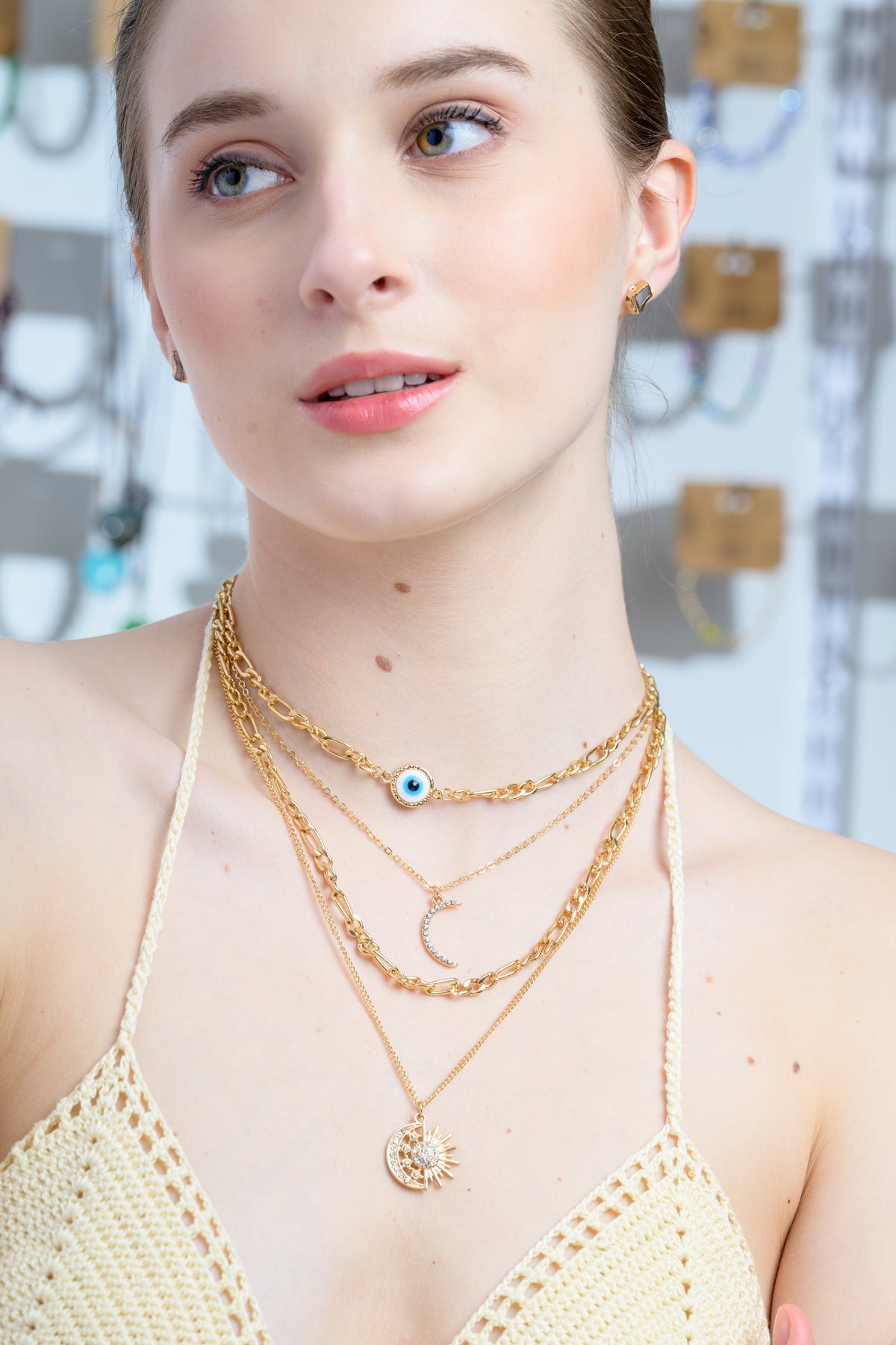 Evil Eye Sun & Moon Layered Necklace