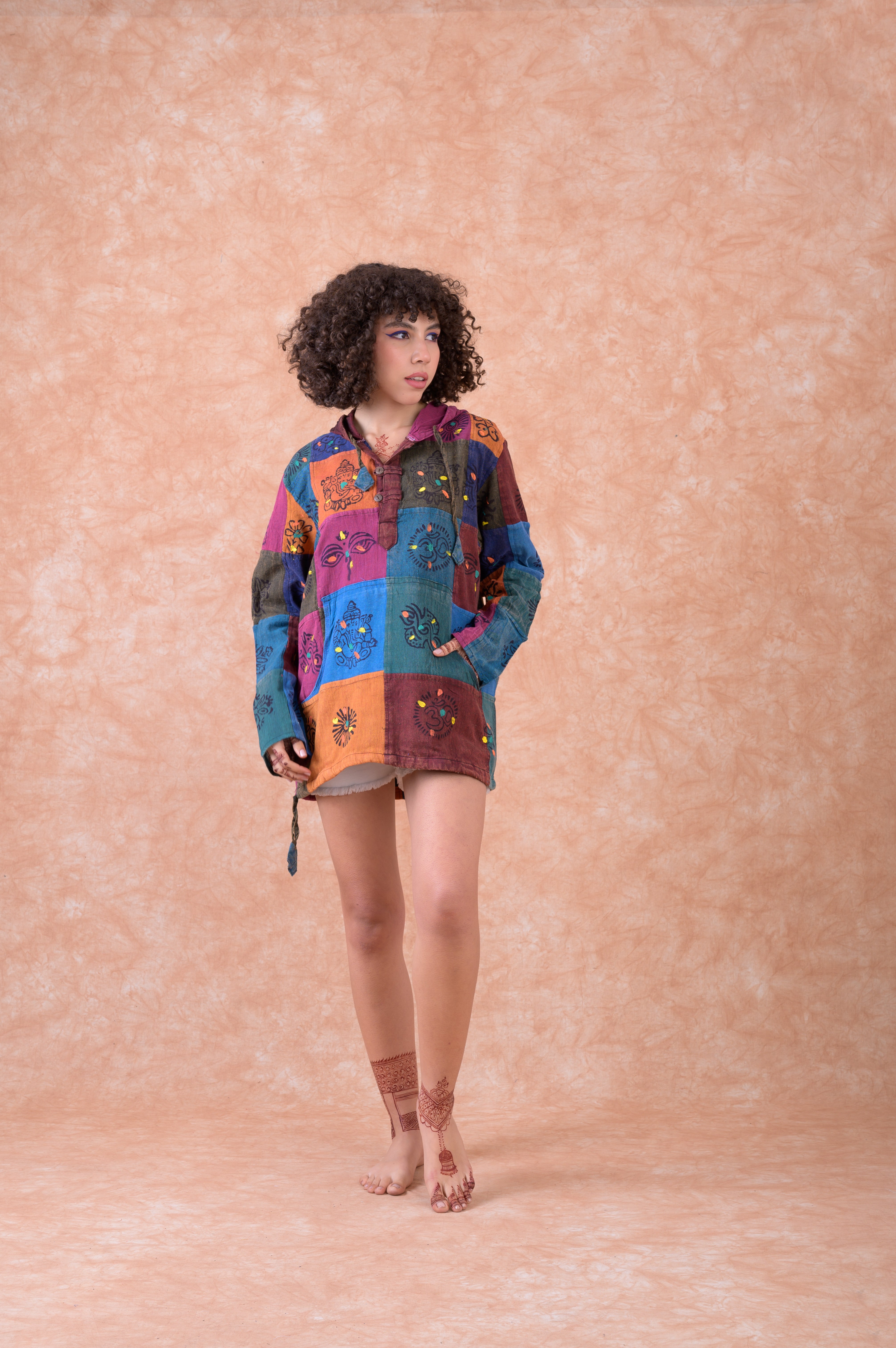 Rhea Patchwork Henley Hoodie