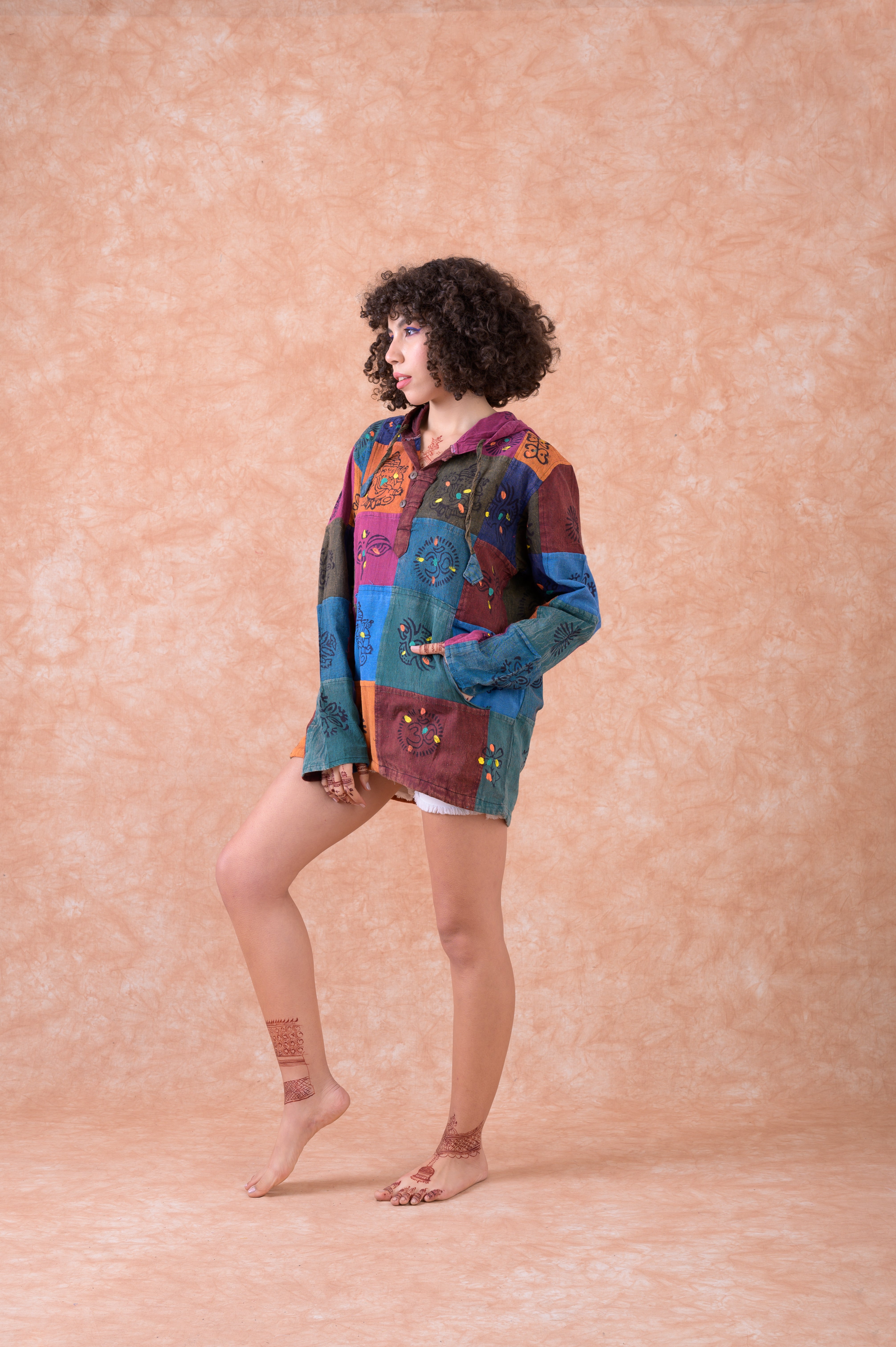 Rhea Patchwork Henley Hoodie