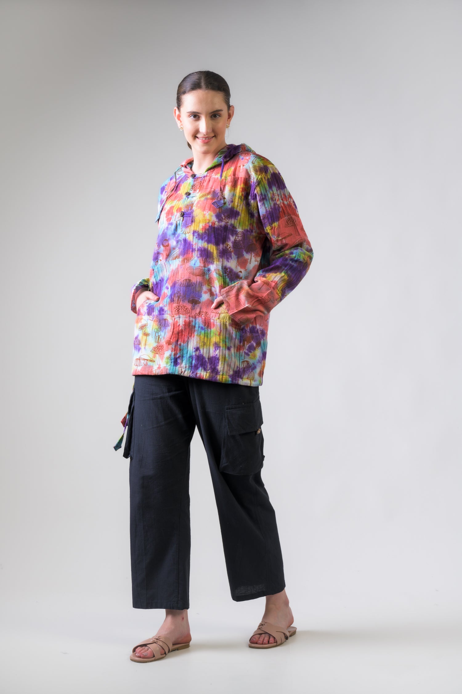 Rhea Tai-Dai Mushroom Patch Hoodie Multicolor / Small