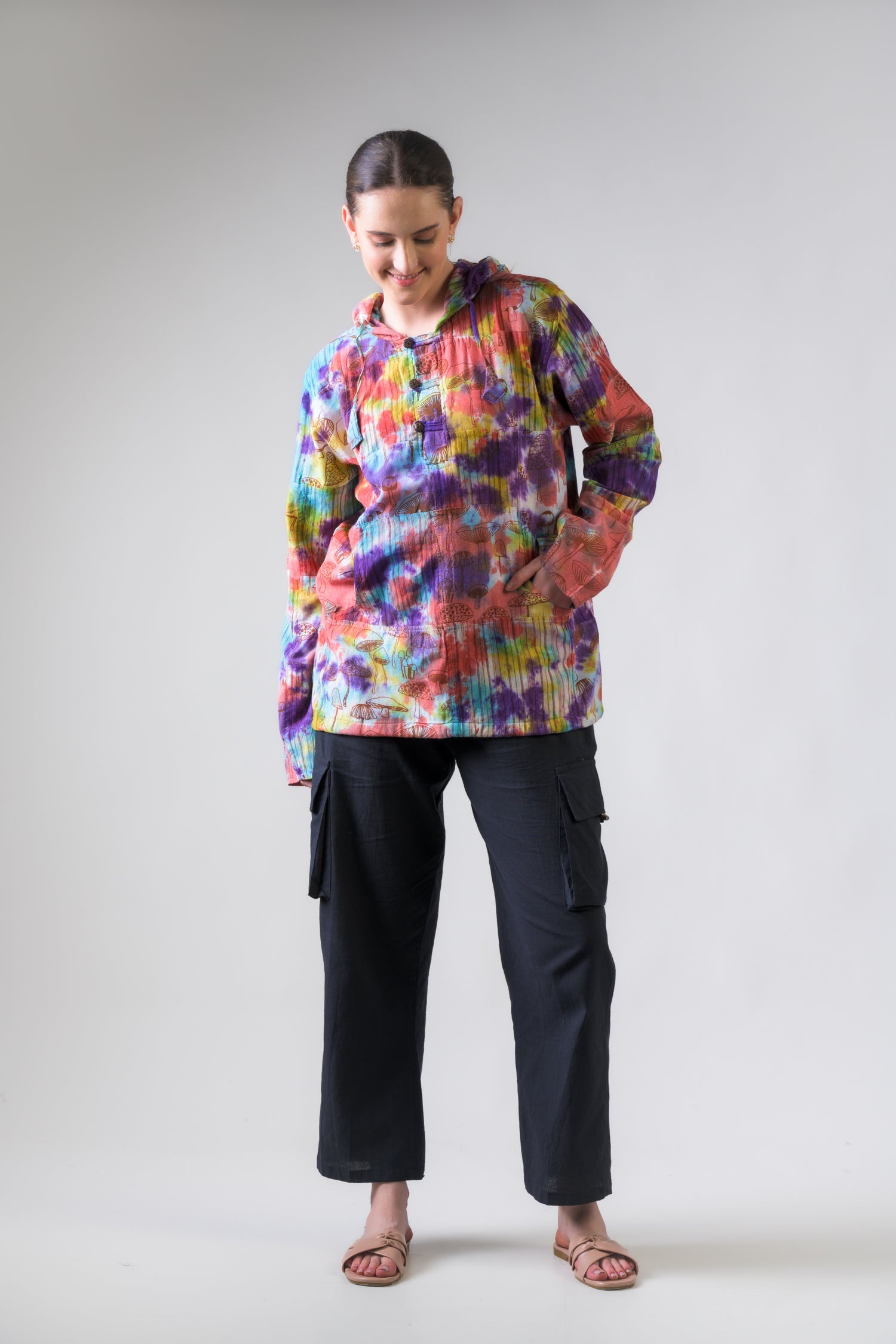 Rhea Tai-Dai Mushroom Patch Hoodie Multicolor / Small