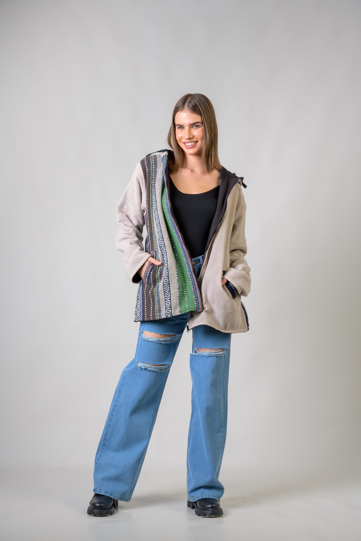 Rhea Stylish Offset Hoodie Black / Small