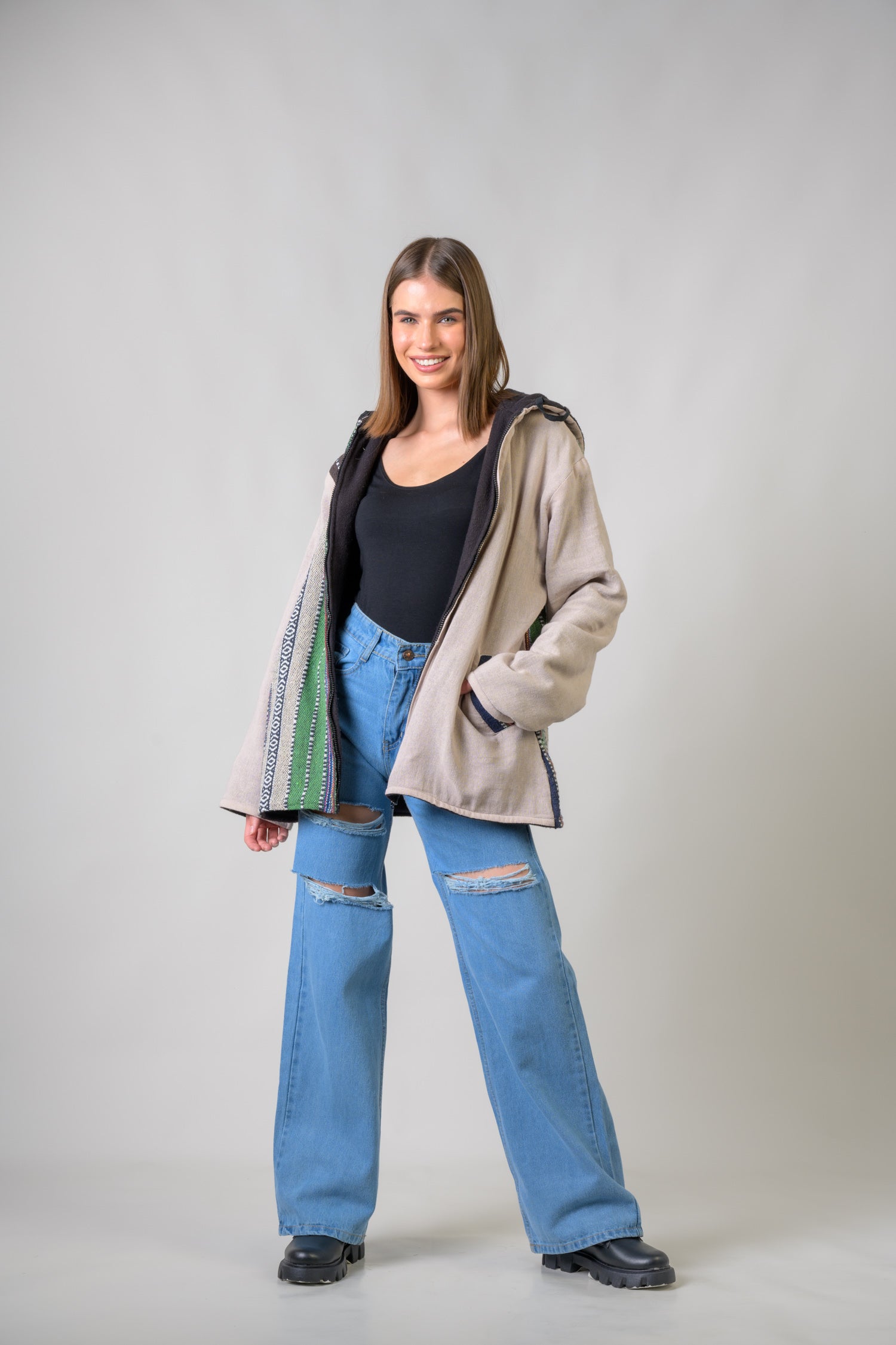 Rhea Stylish Offset Hoodie Black / Small