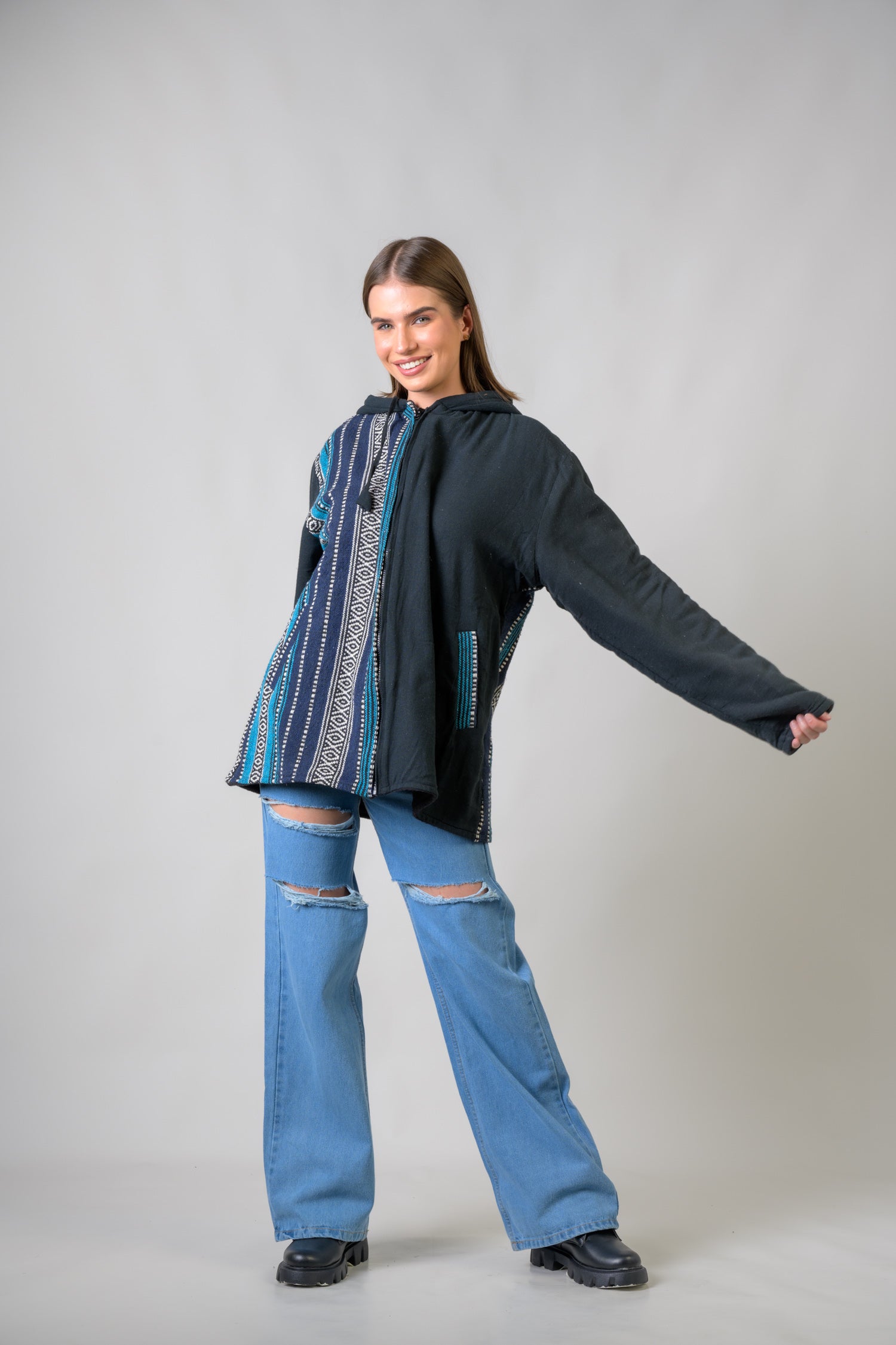 Rhea Stylish Offset Hoodie Black / Small