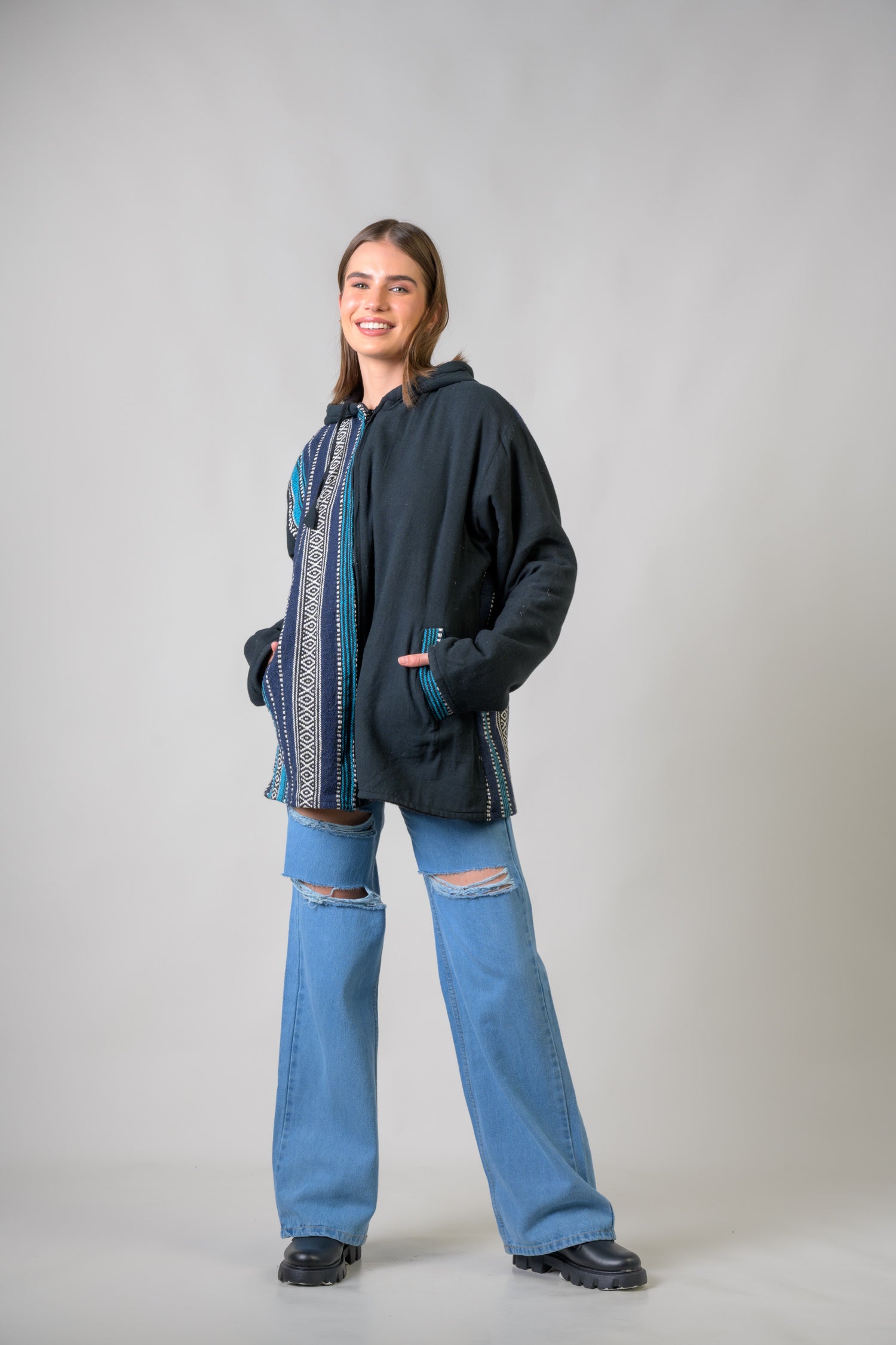 Rhea Stylish Offset Hoodie Black / Small