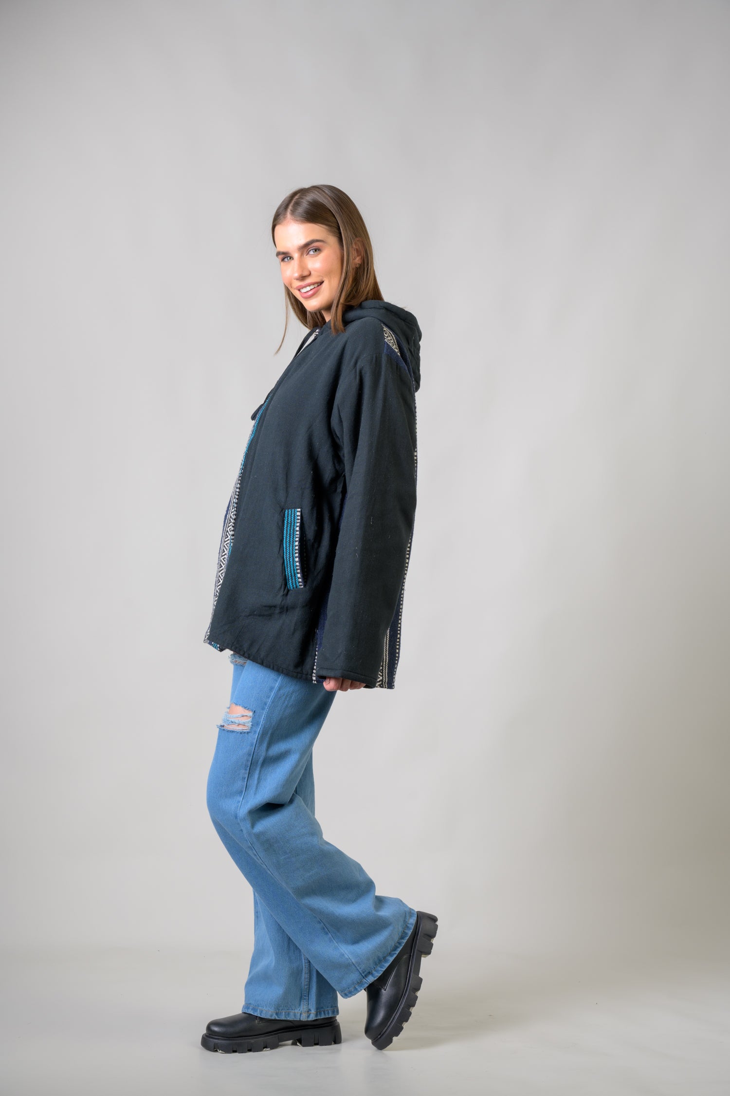 Rhea Stylish Offset Hoodie Black / Small