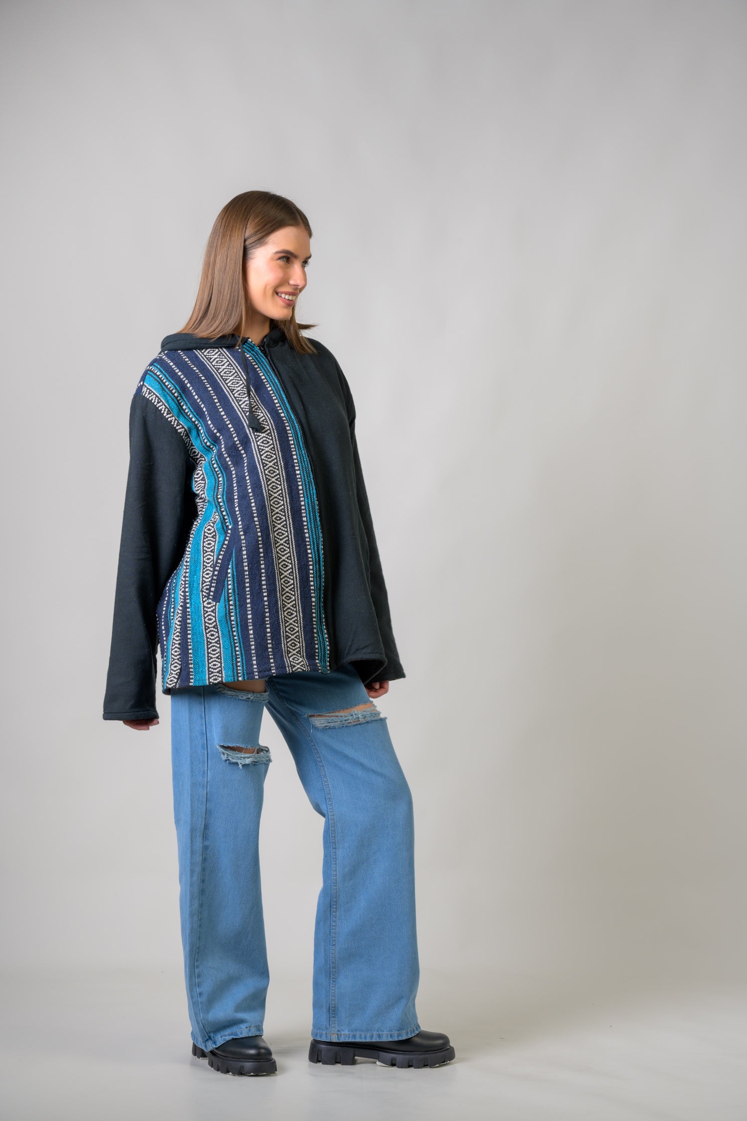 Rhea Stylish Offset Hoodie Black / Small