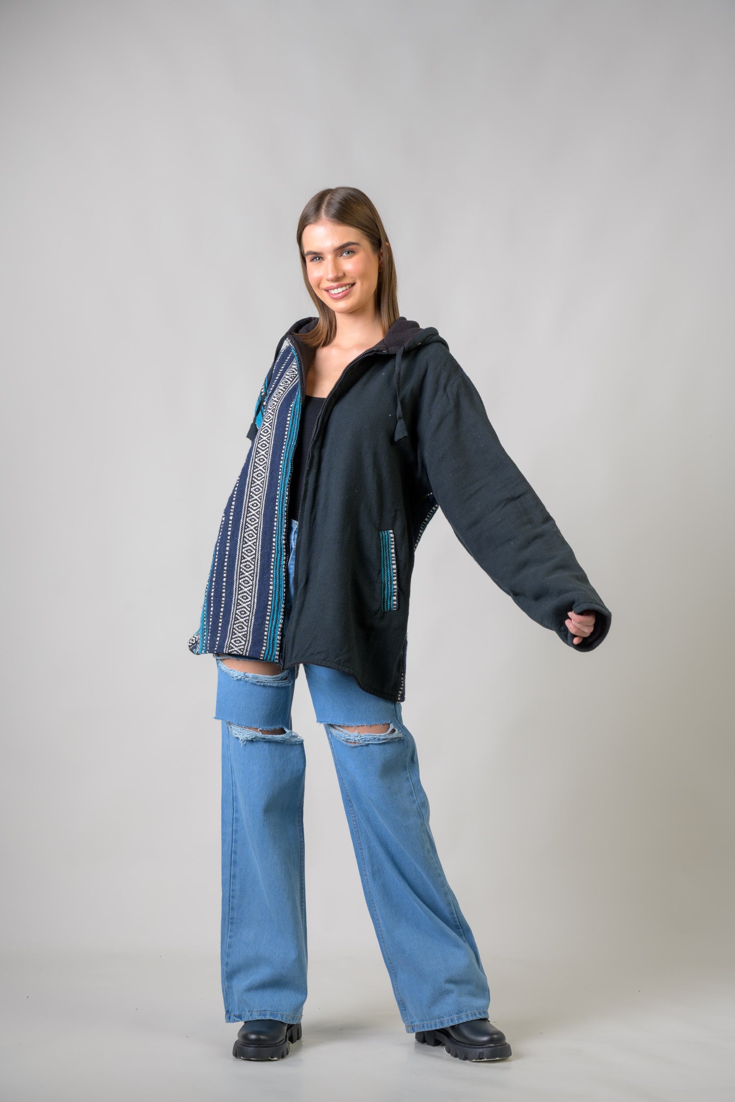 Rhea Stylish Offset Hoodie Black / Small