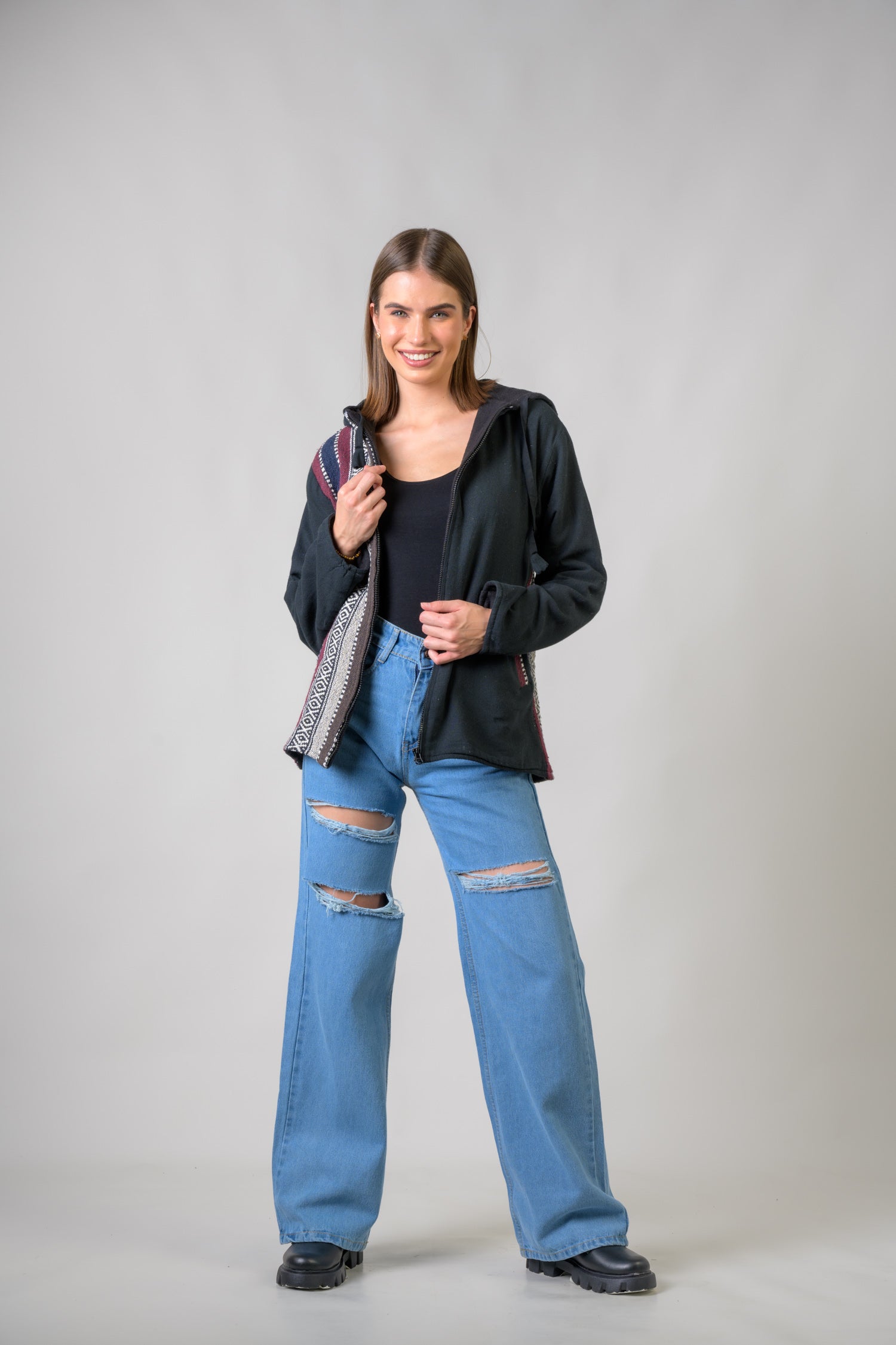 Rhea Stylish Offset Hoodie Black / Small