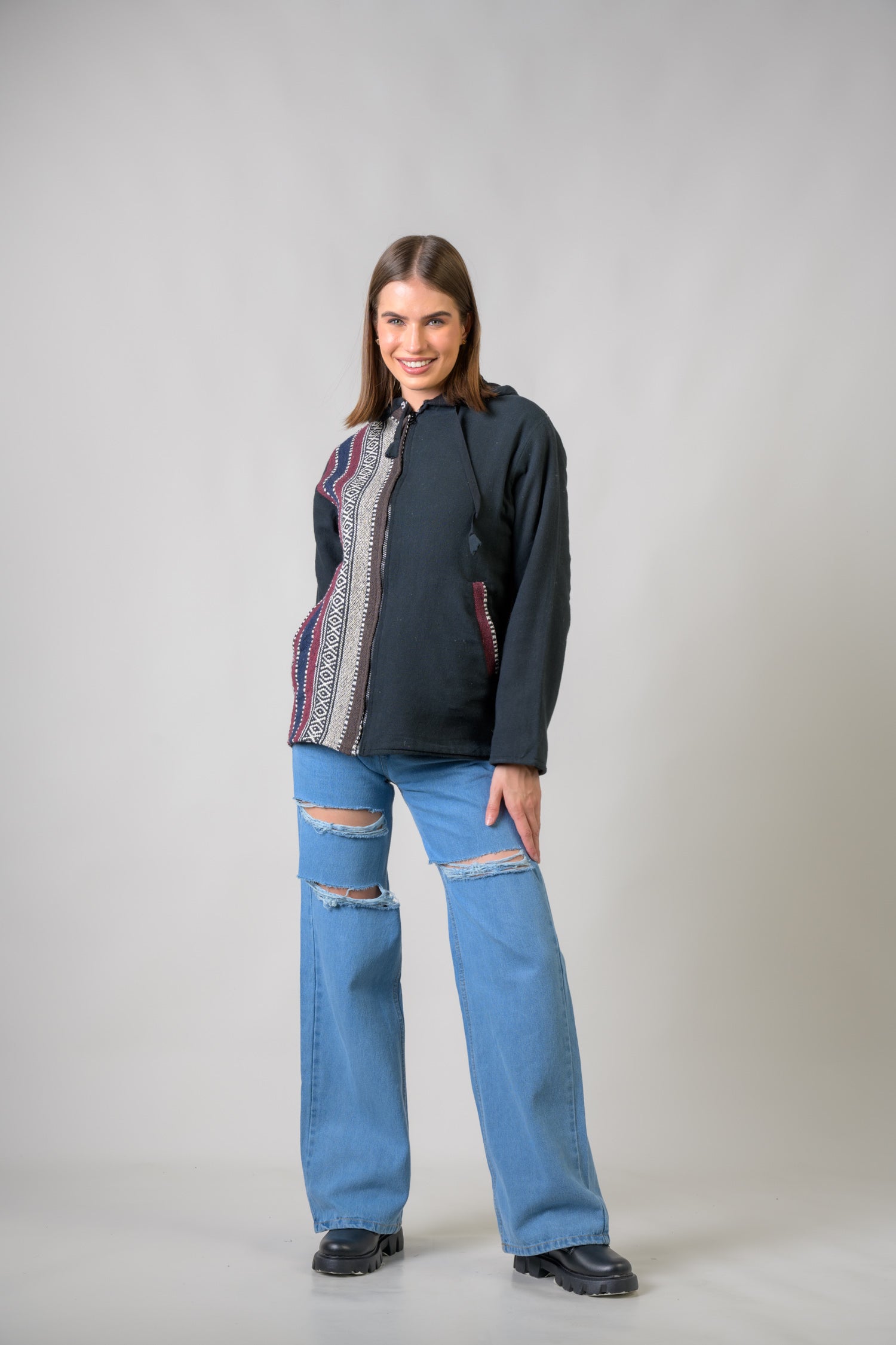 Rhea Stylish Offset Hoodie Black / Small