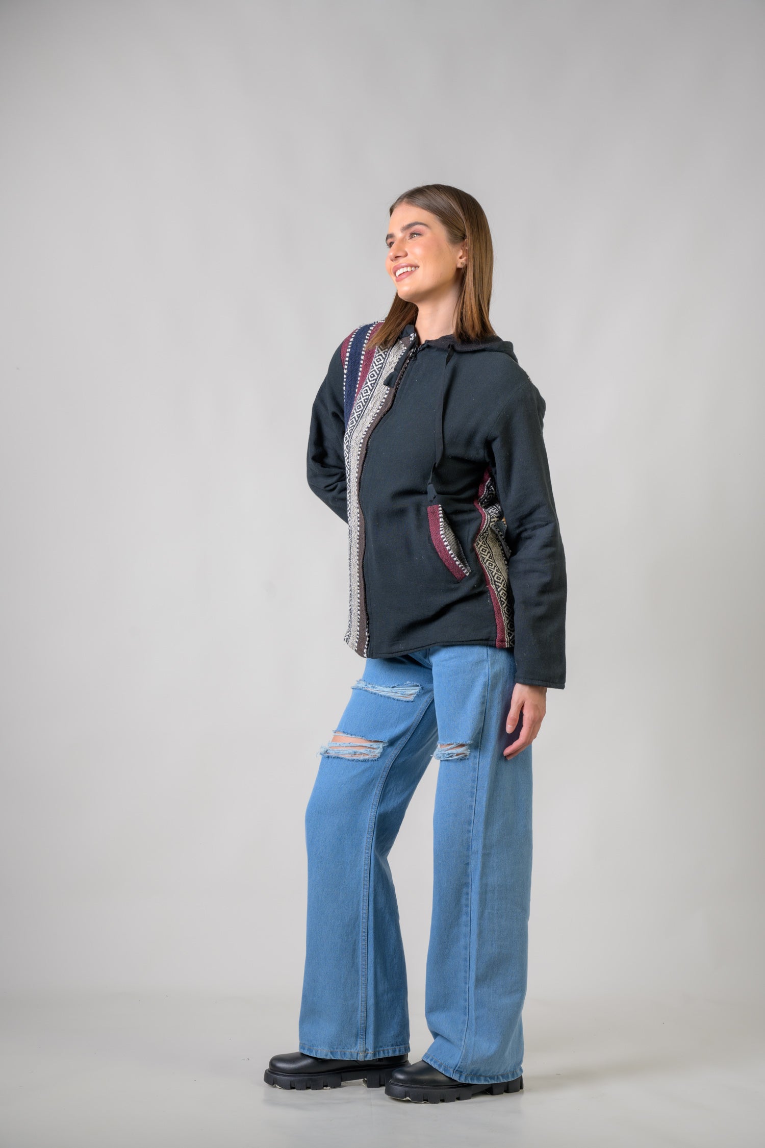 Rhea Stylish Offset Hoodie Black / Small