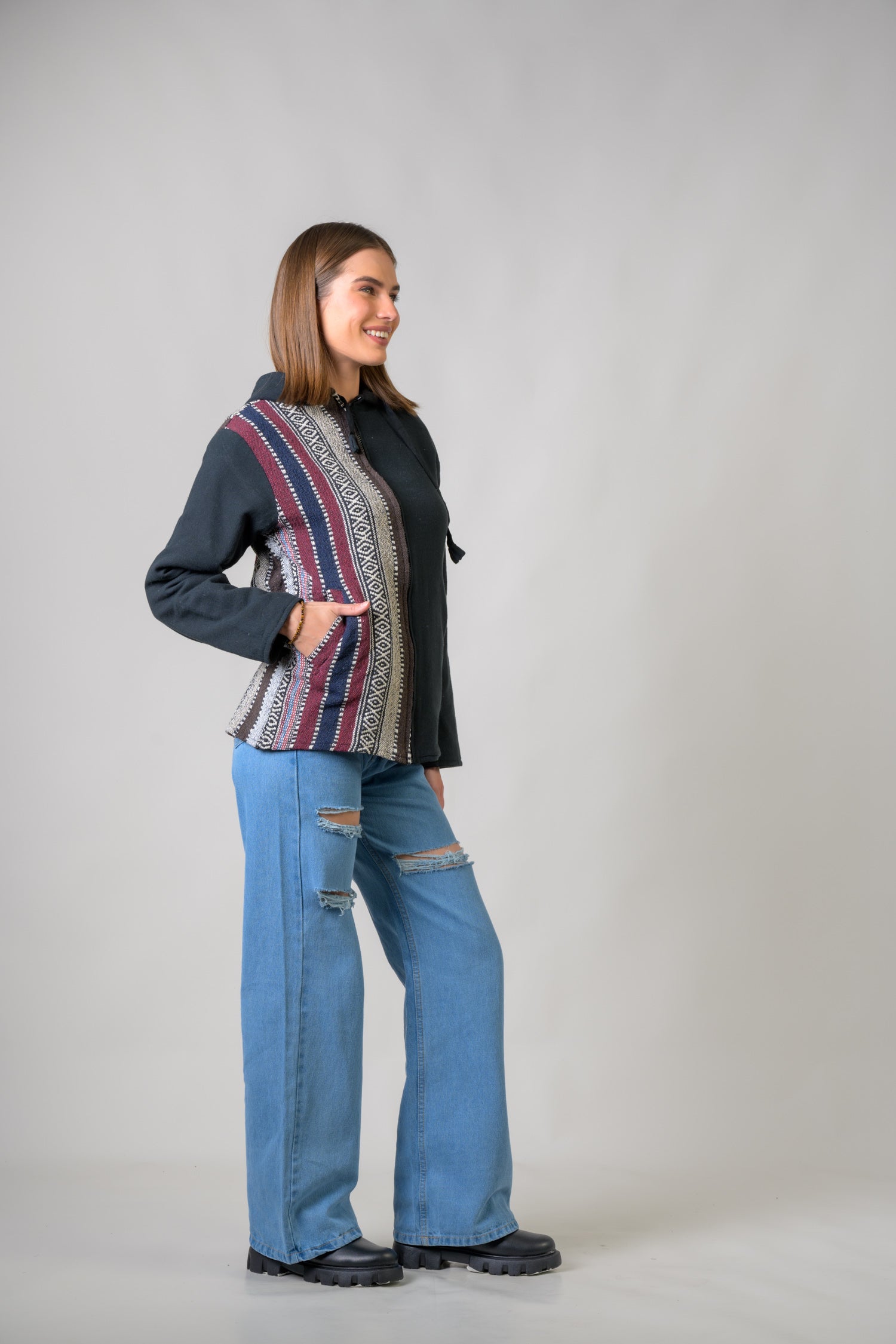 Rhea Stylish Offset Hoodie Black / Small