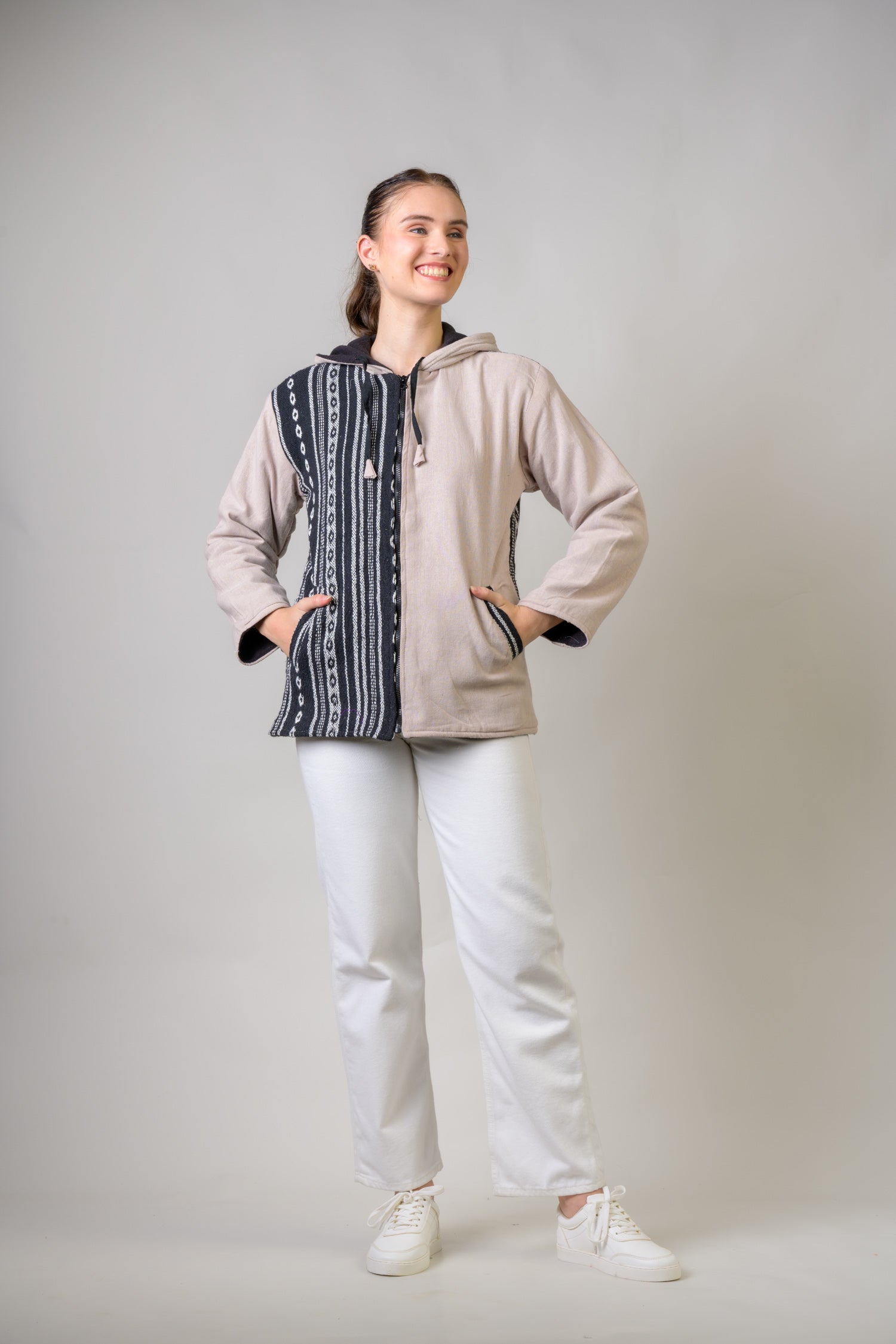 Rhea Stylish Offset Hoodie Black / Small