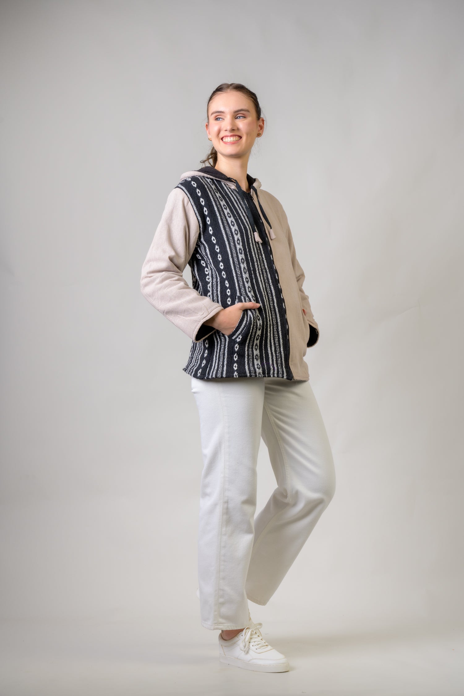 Rhea Stylish Offset Hoodie Black / Medium