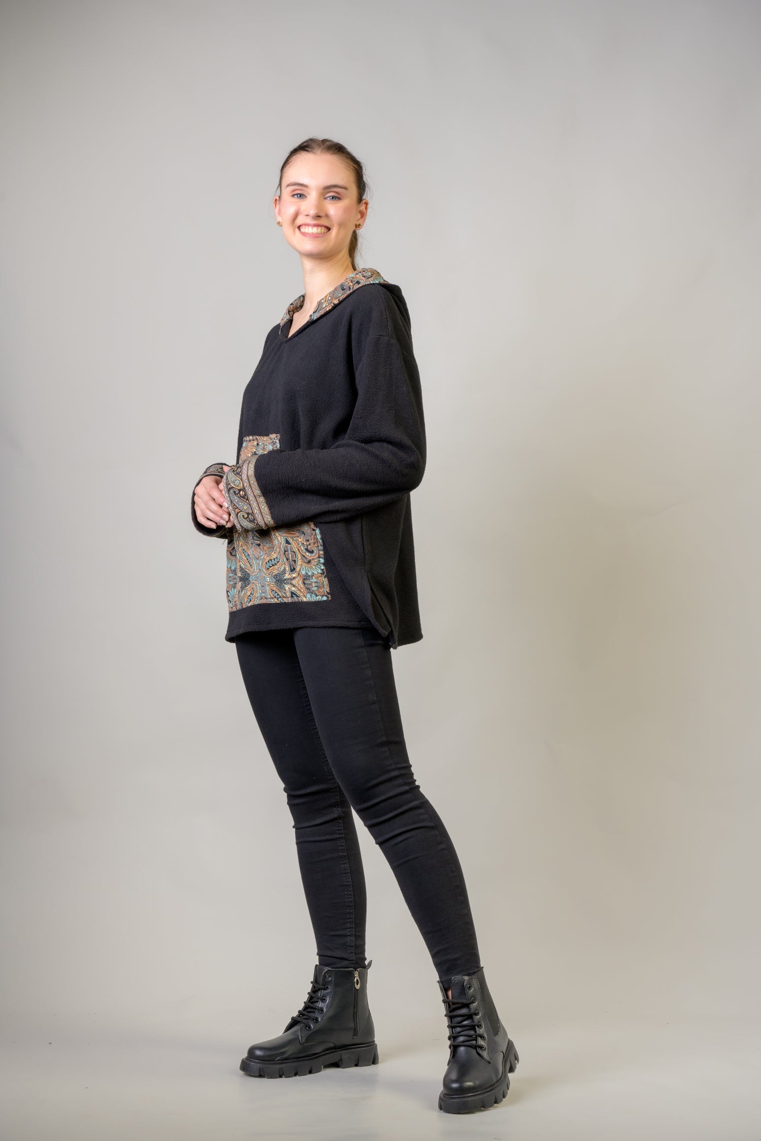 Rhea Pattern Hoodie Black / L/X