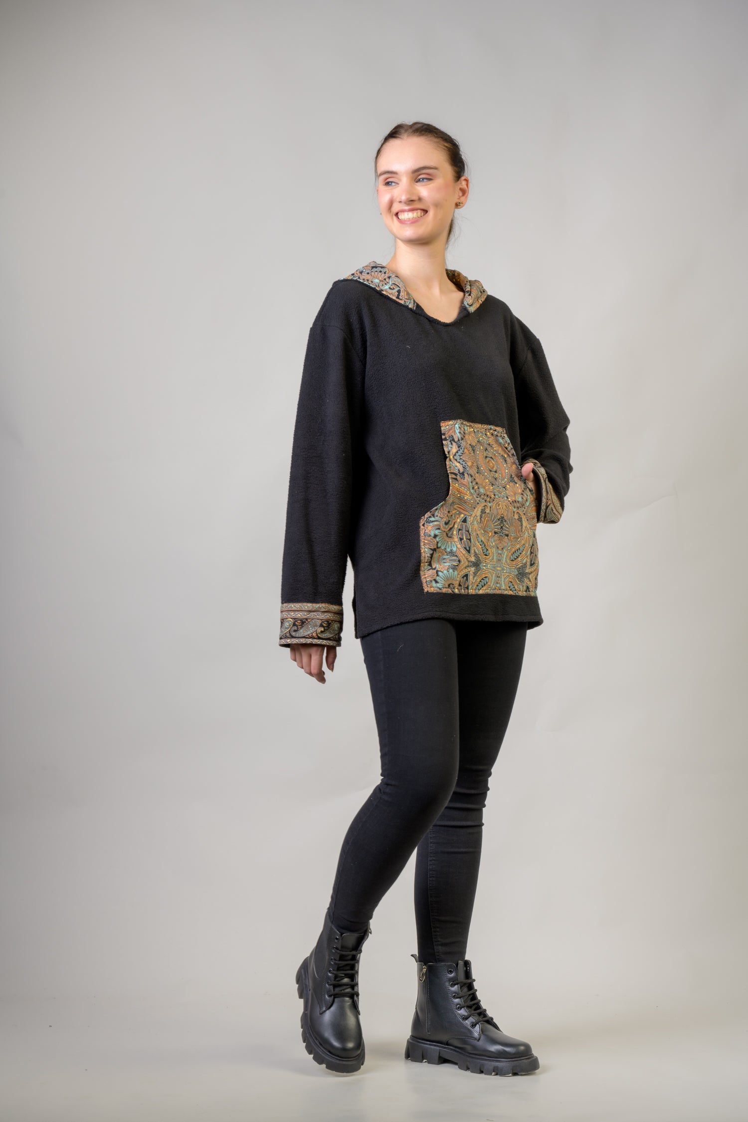 Rhea Pattern Hoodie Black / L/X