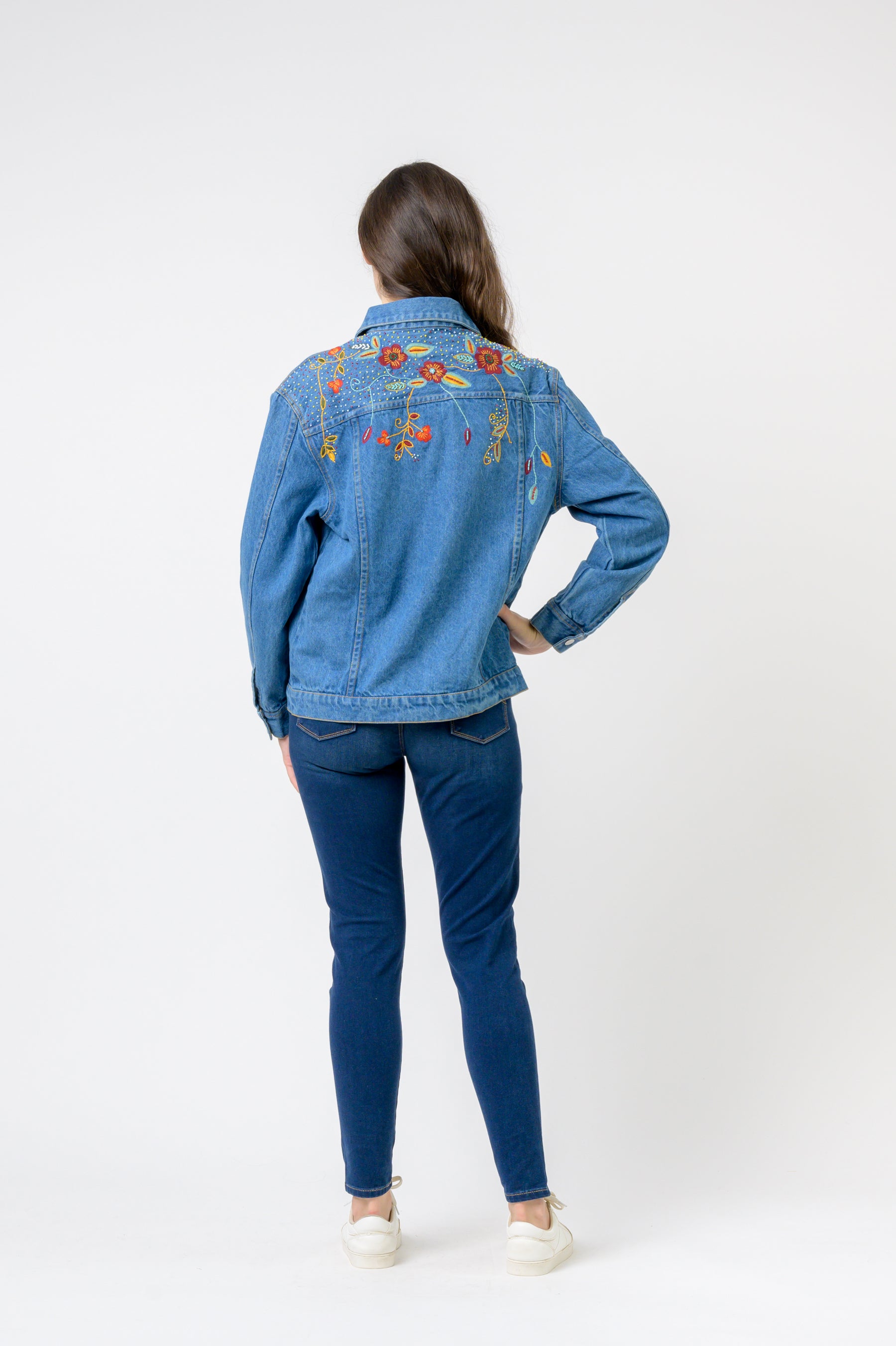 Rhea Cropped Embroidered Denim Jacket