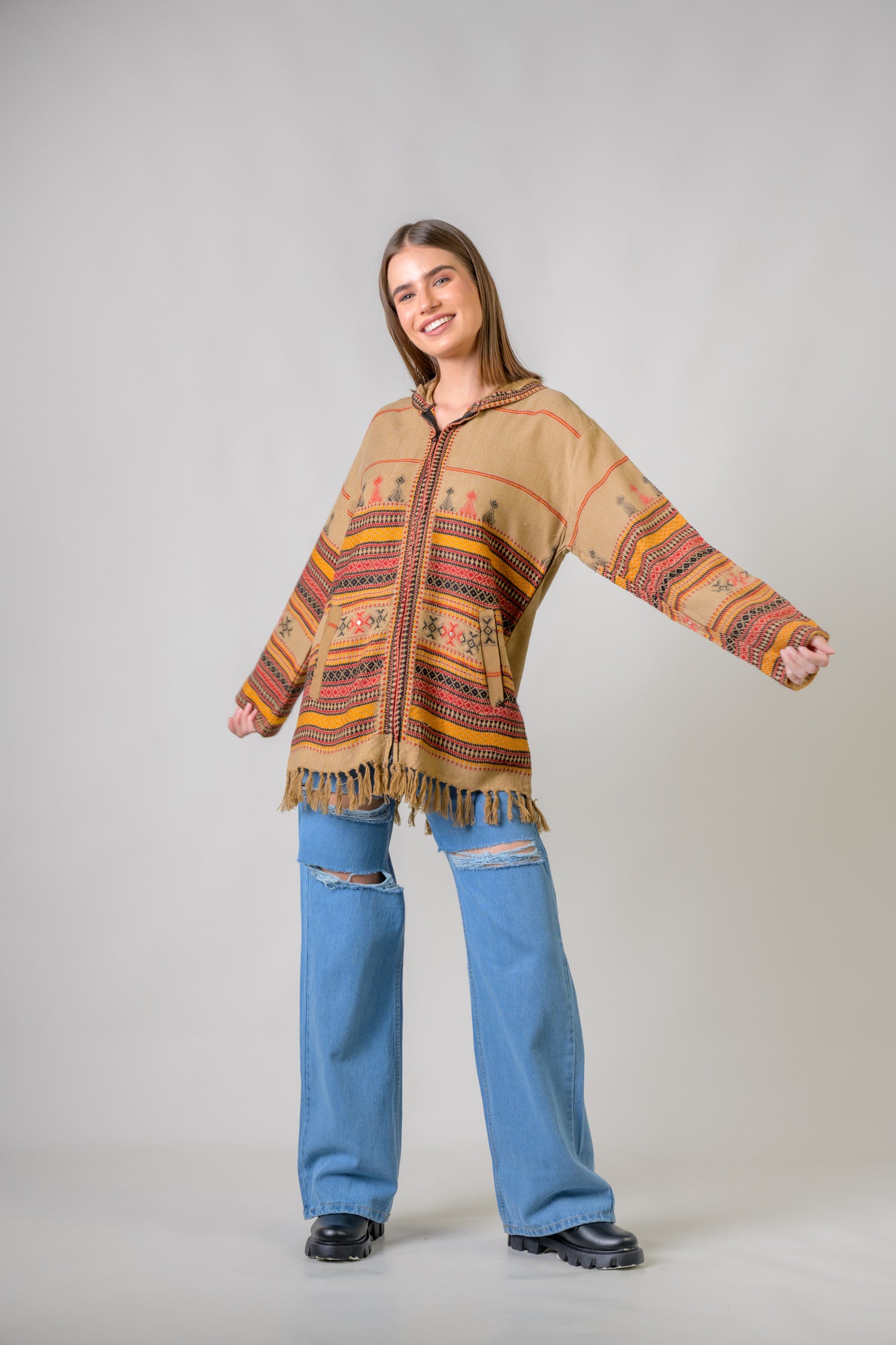 Rhea Pattern Zippered Jacket Black / S/M