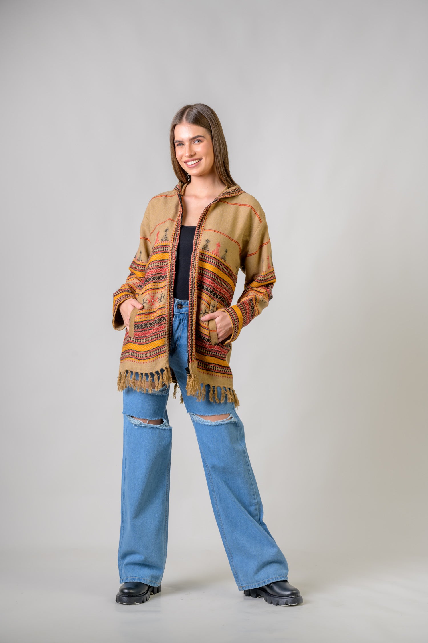 Rhea Pattern Zippered Jacket Black / S/M