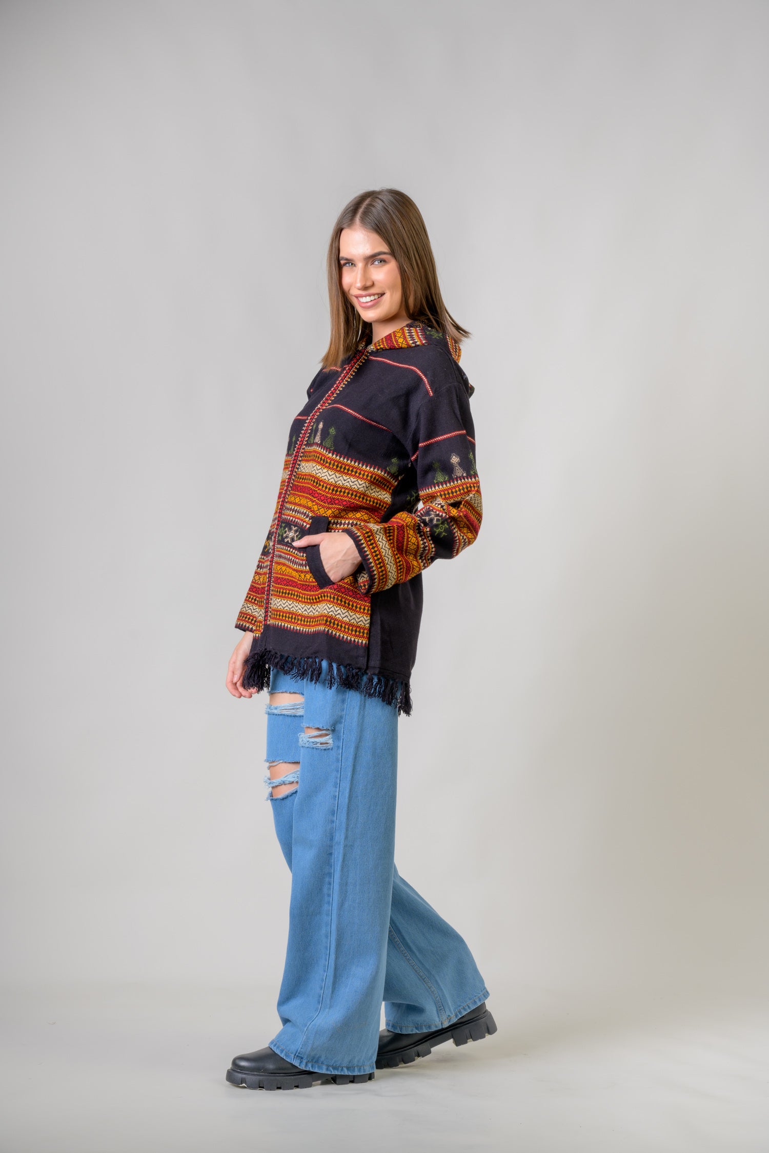 Rhea Pattern Zippered Jacket Black / S/M