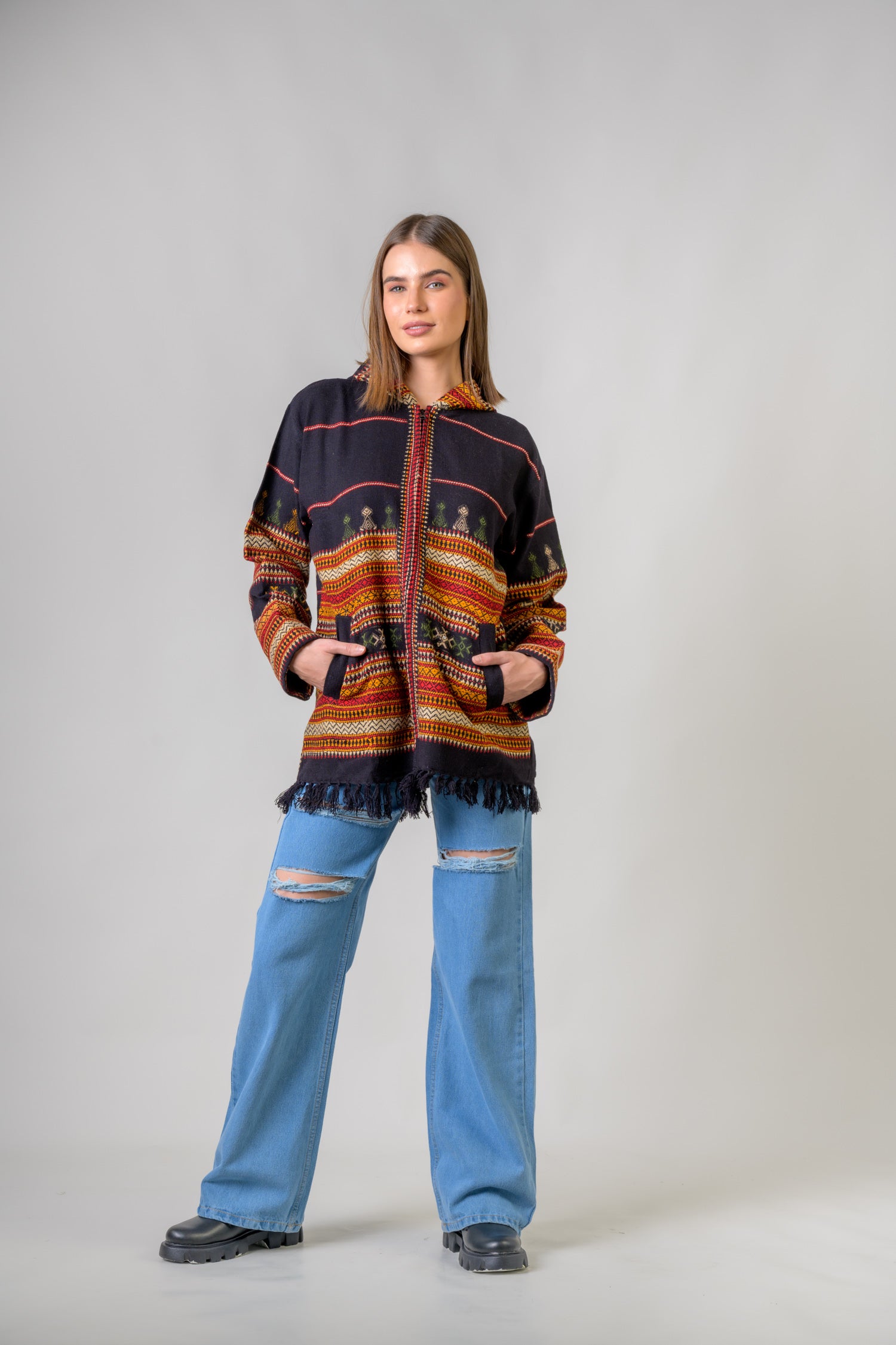 Rhea Pattern Zippered Jacket Black / L/X