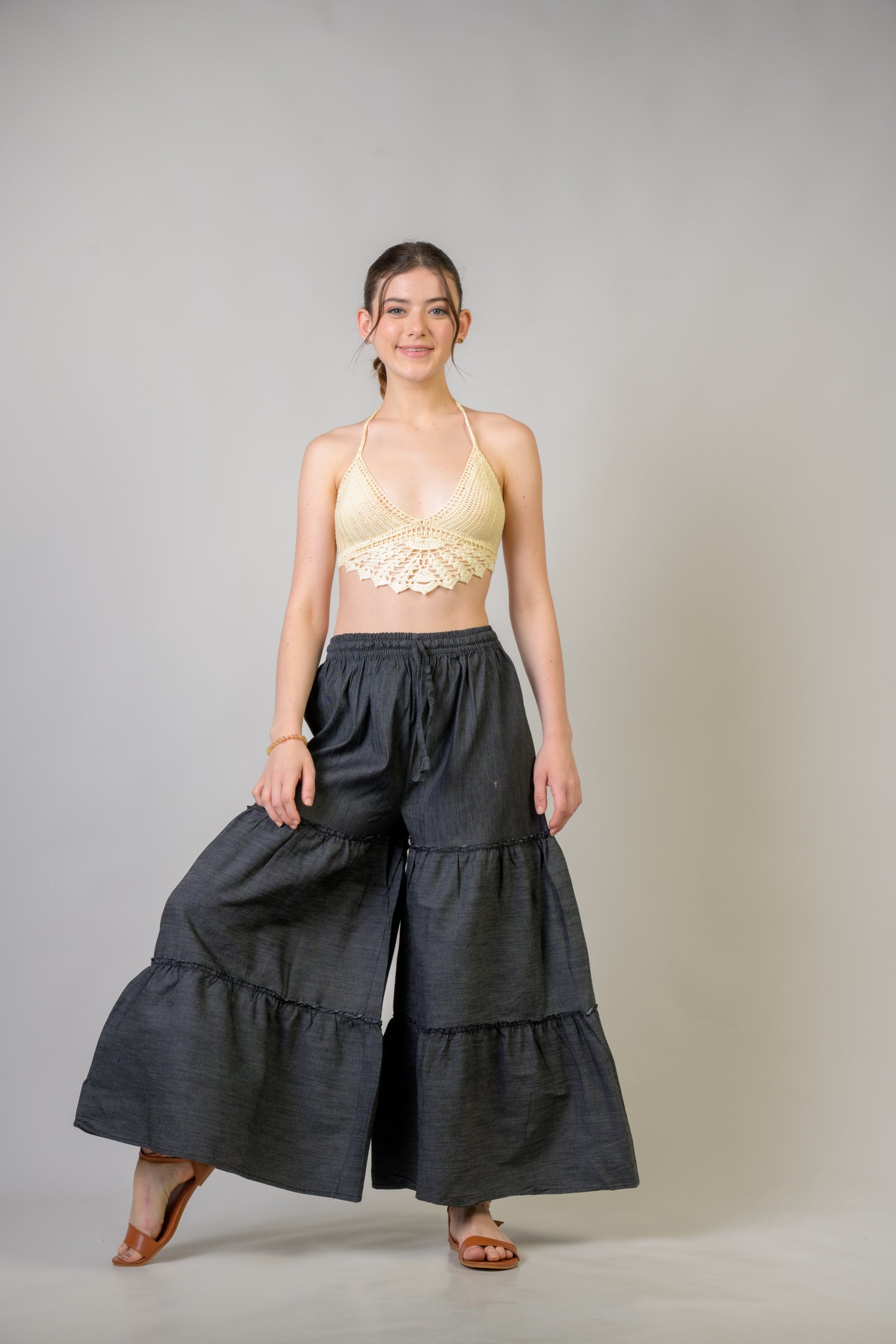 Rhea Tie-Front Denim Pants Assorted / One Size