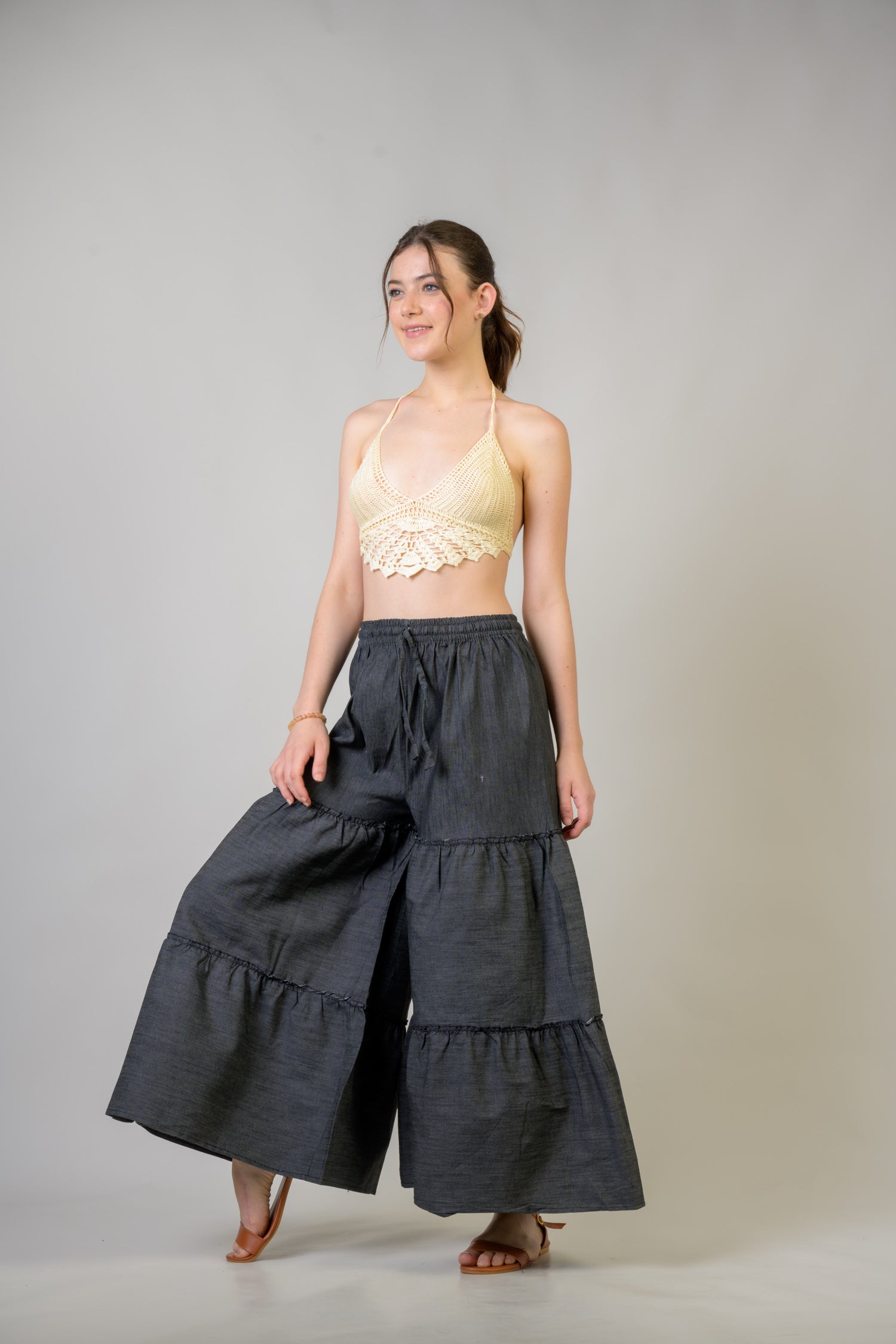 Rhea Tie-Front Denim Pants Assorted / One Size