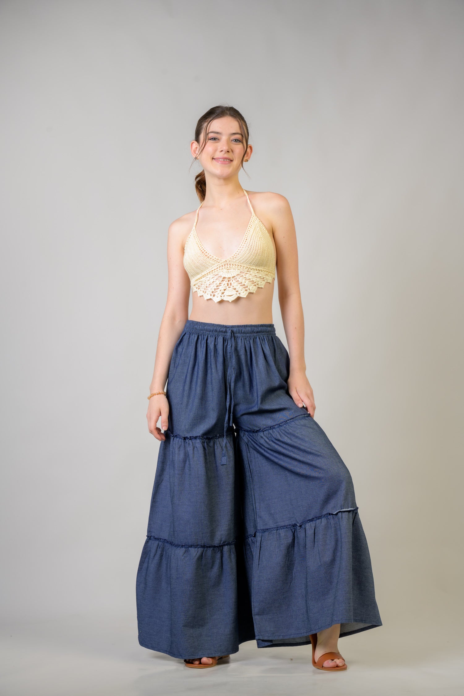 Rhea Tie-Front Denim Pants Assorted / One Size