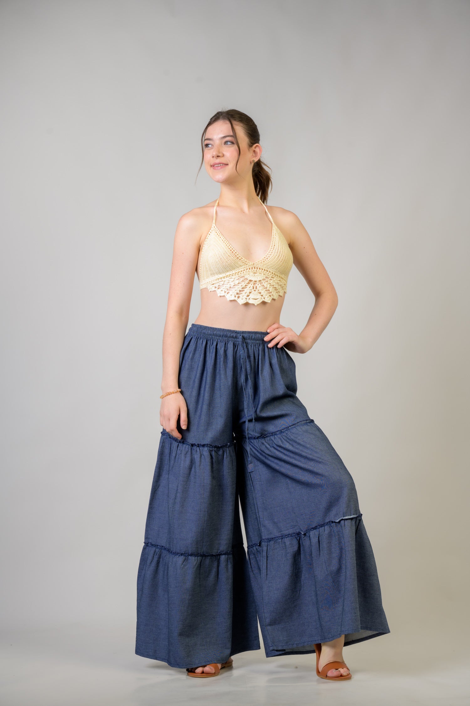 Rhea Tie-Front Denim Pants Assorted / One Size