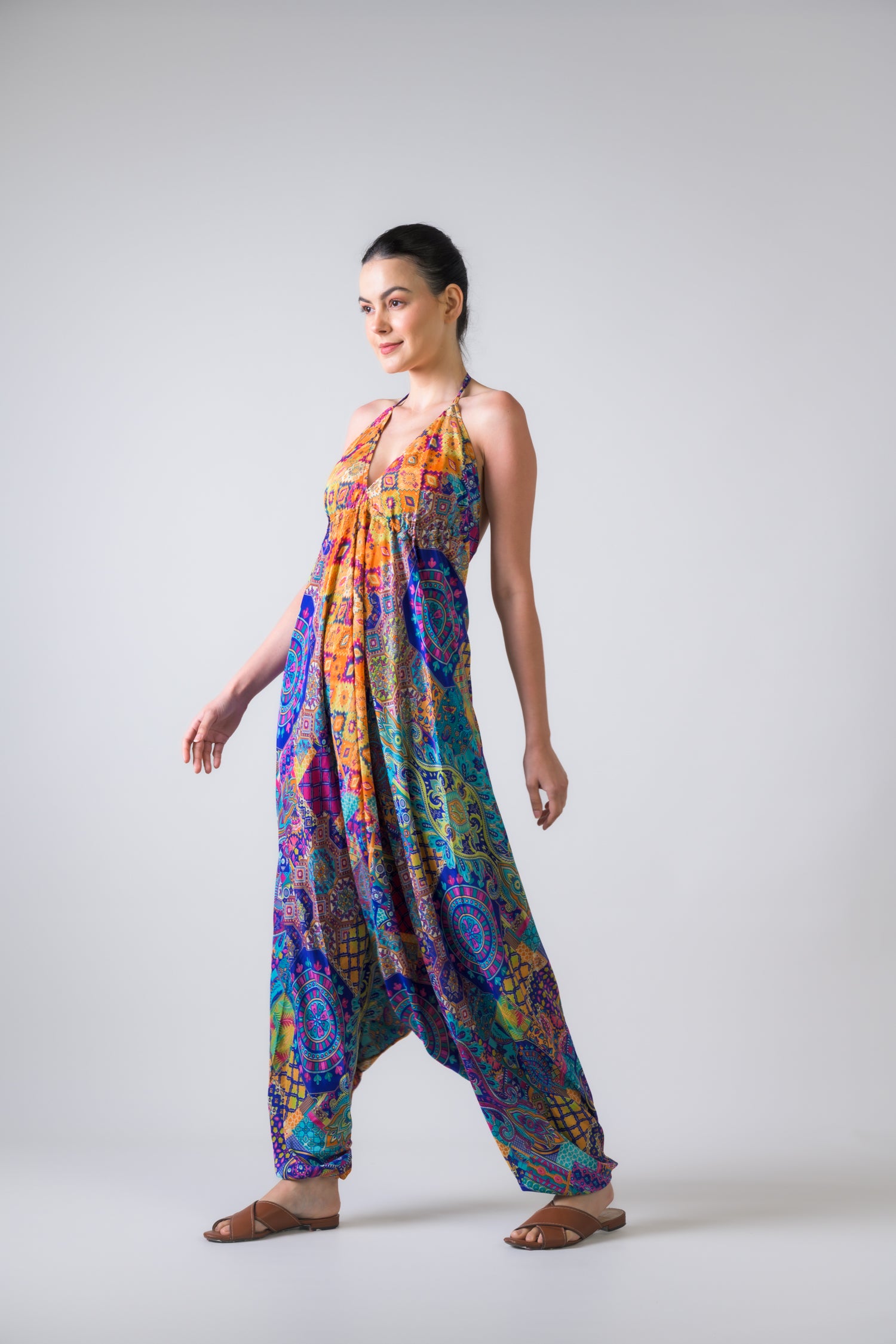 Rhea Boho Print Harem Jumpsuit Assorted / One Size