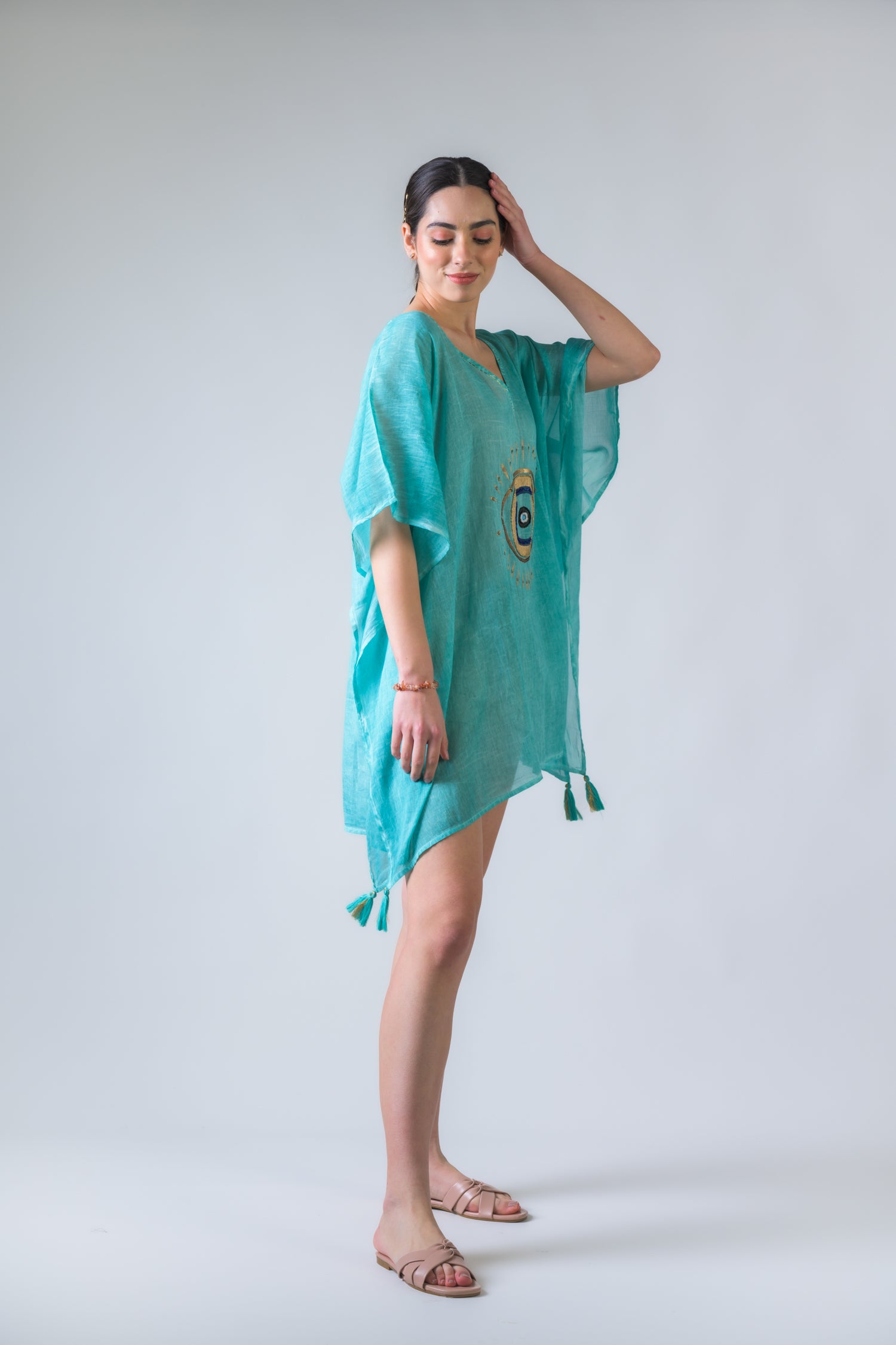 Rhea Evil Eye Brief Kaftan Aqua / One Size