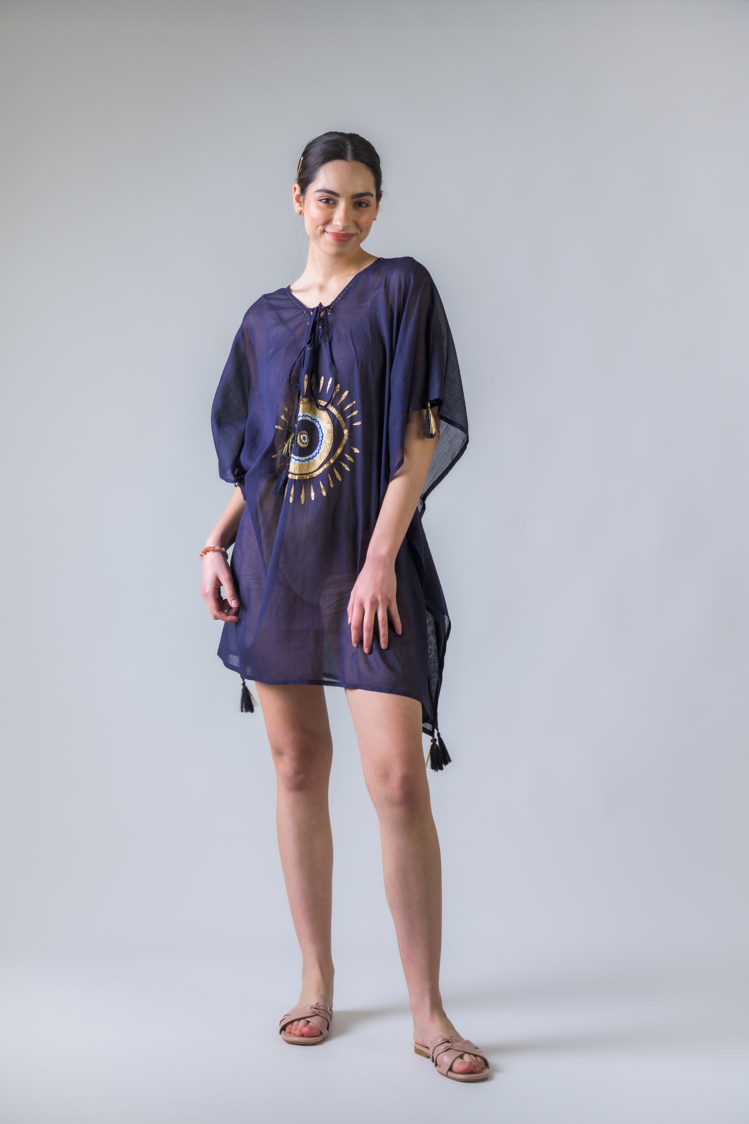 Rhea Evil Eye Brief Kaftan Aqua / One Size