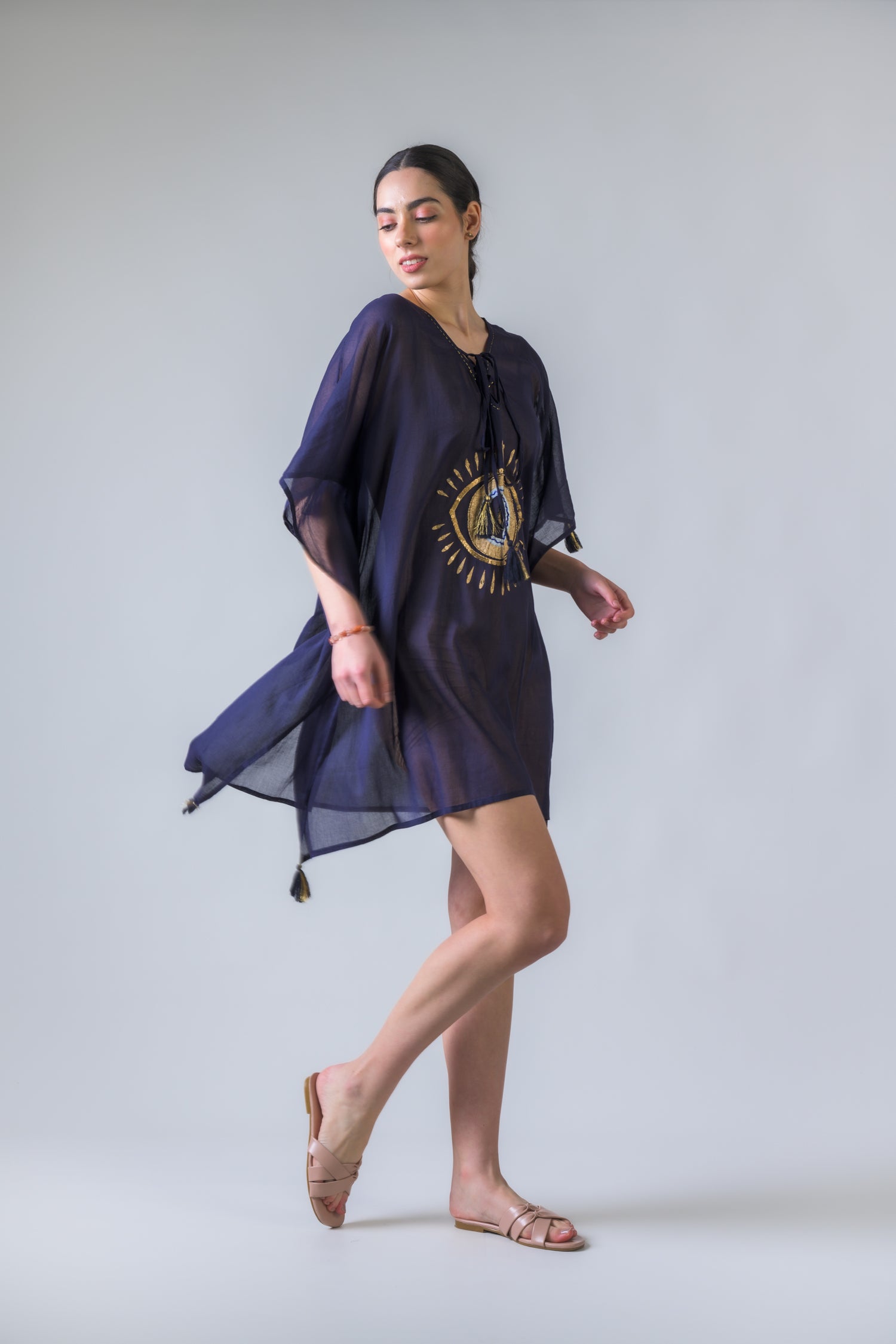 Rhea Evil Eye Brief Kaftan Aqua / One Size