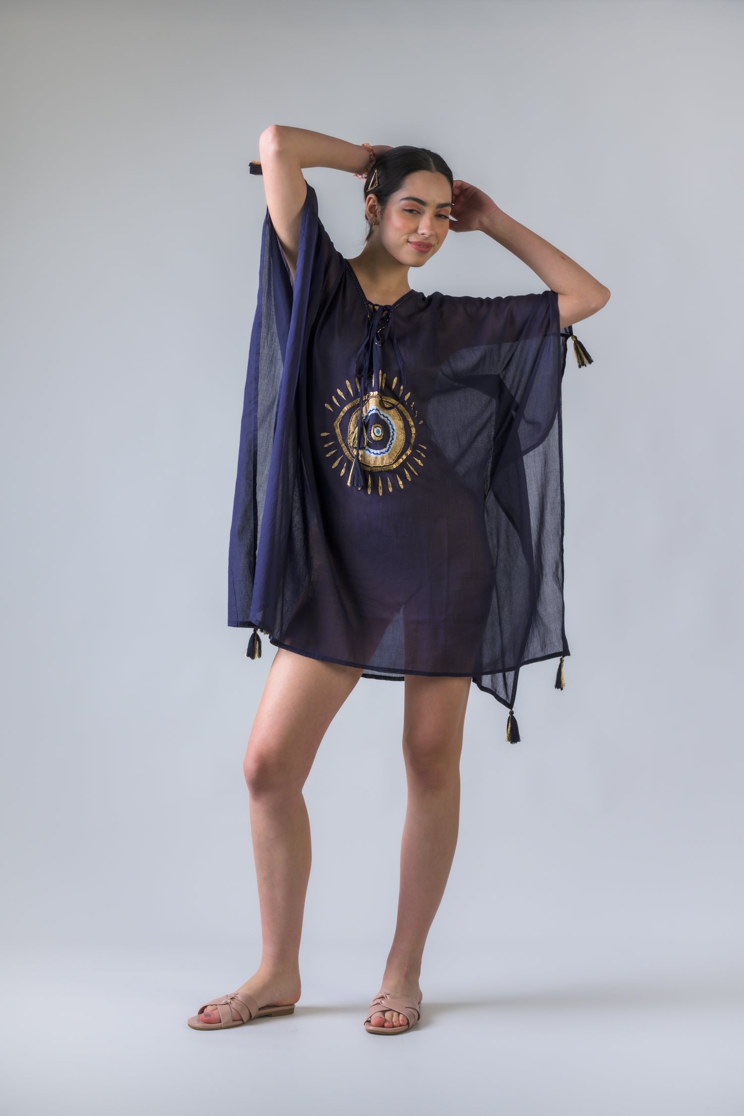 Rhea Evil Eye Brief Kaftan Aqua / One Size