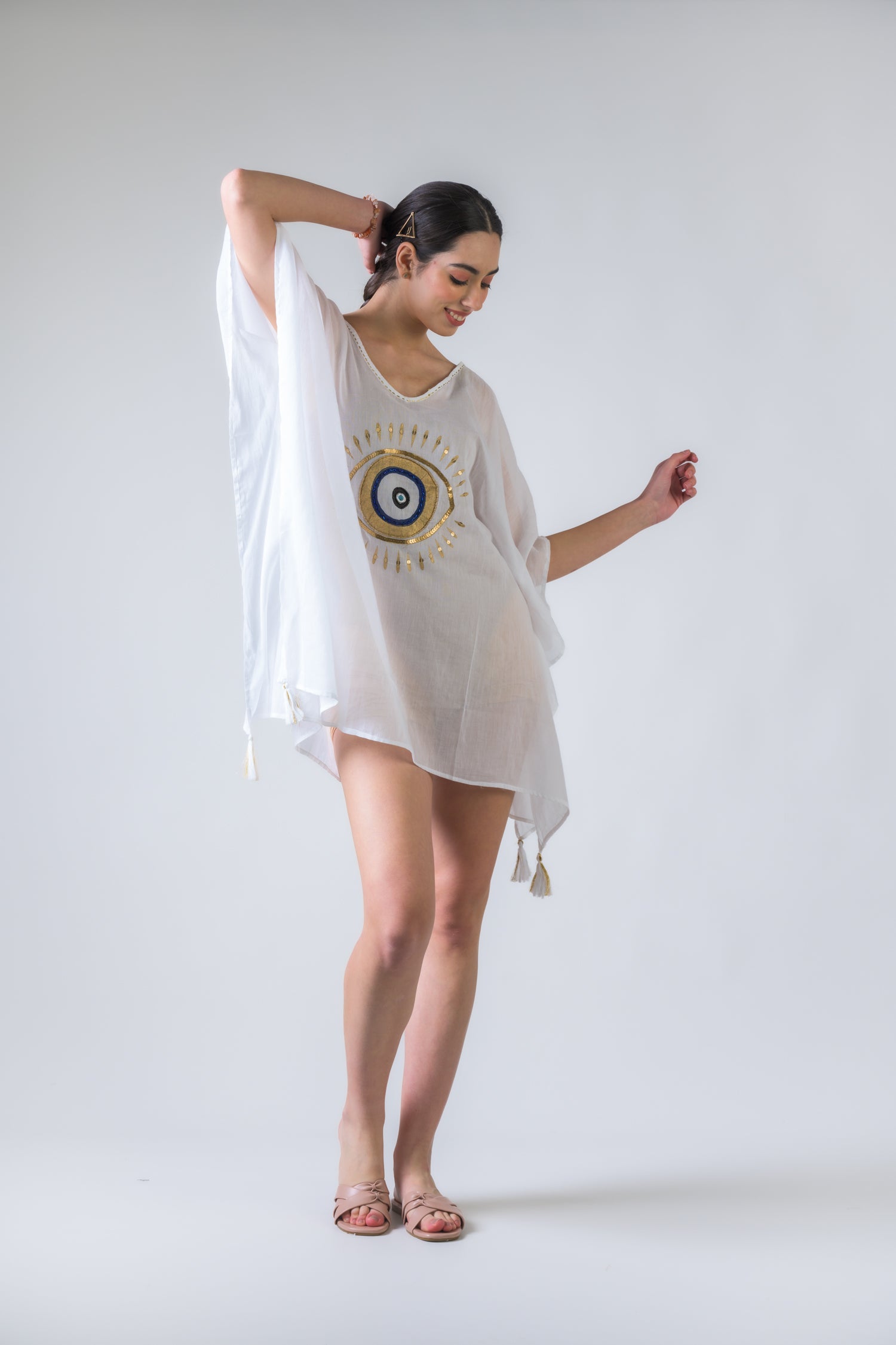 Rhea Evil Eye Brief Kaftan Aqua / One Size