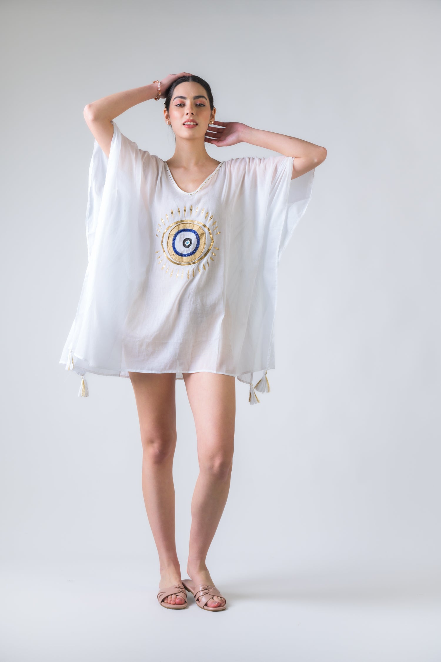 Rhea Evil Eye Brief Kaftan Aqua / One Size