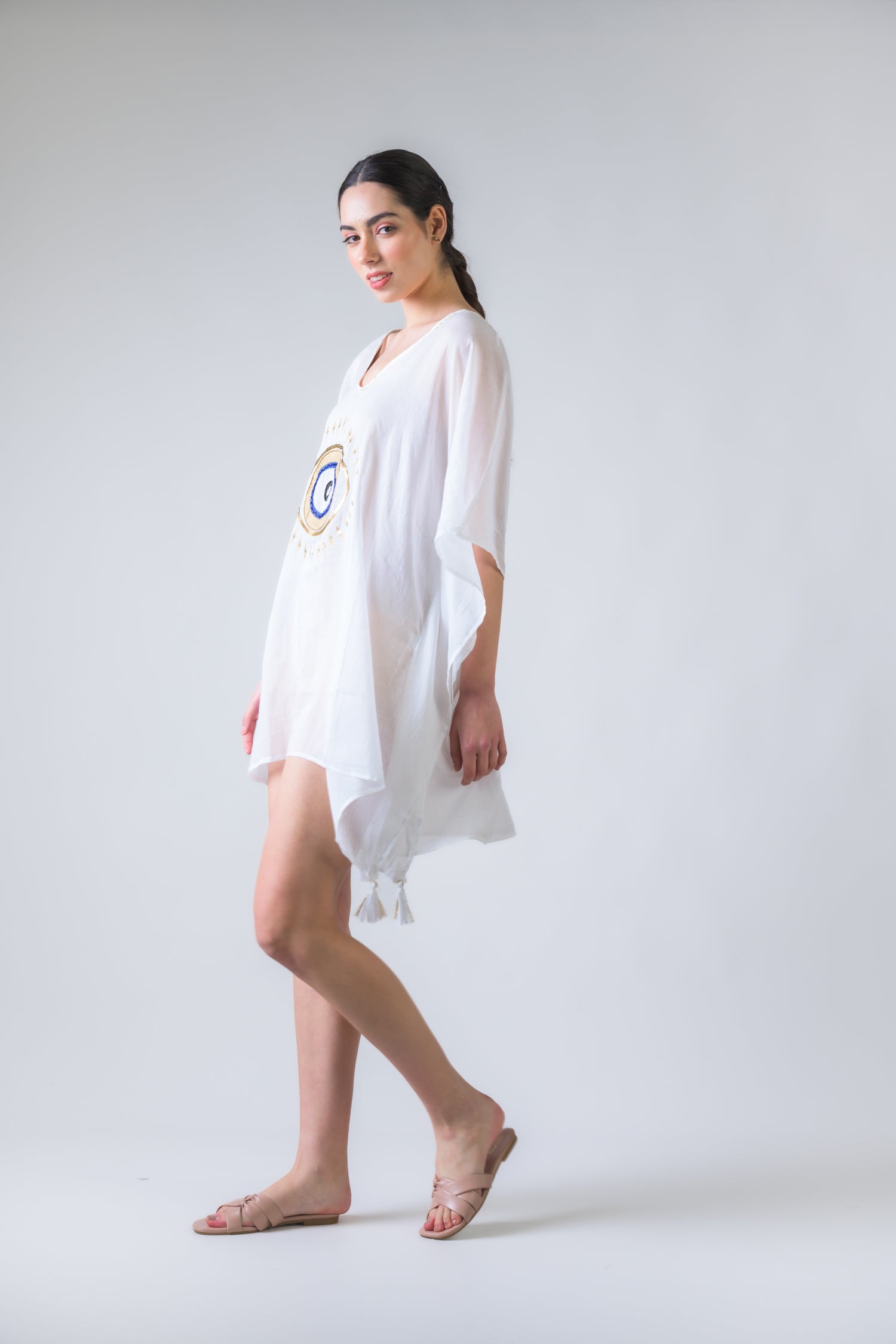 Rhea Evil Eye Brief Kaftan Aqua / One Size
