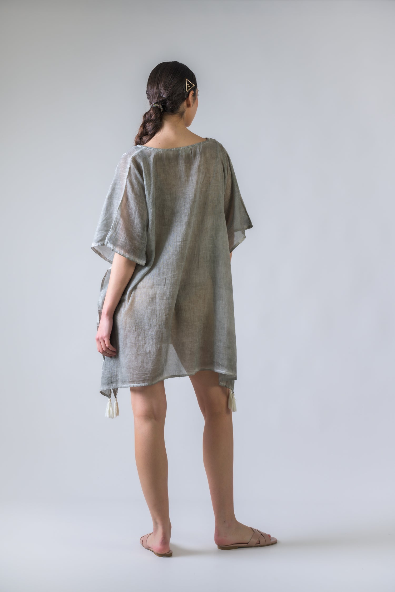 Rhea Tie Waisted Embroidered Short Kaftan Black / One Size