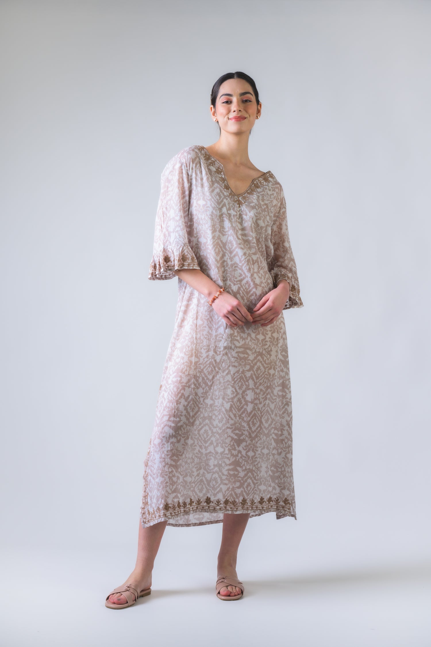 Rhea Simple Print Kaftan Beige / One Size