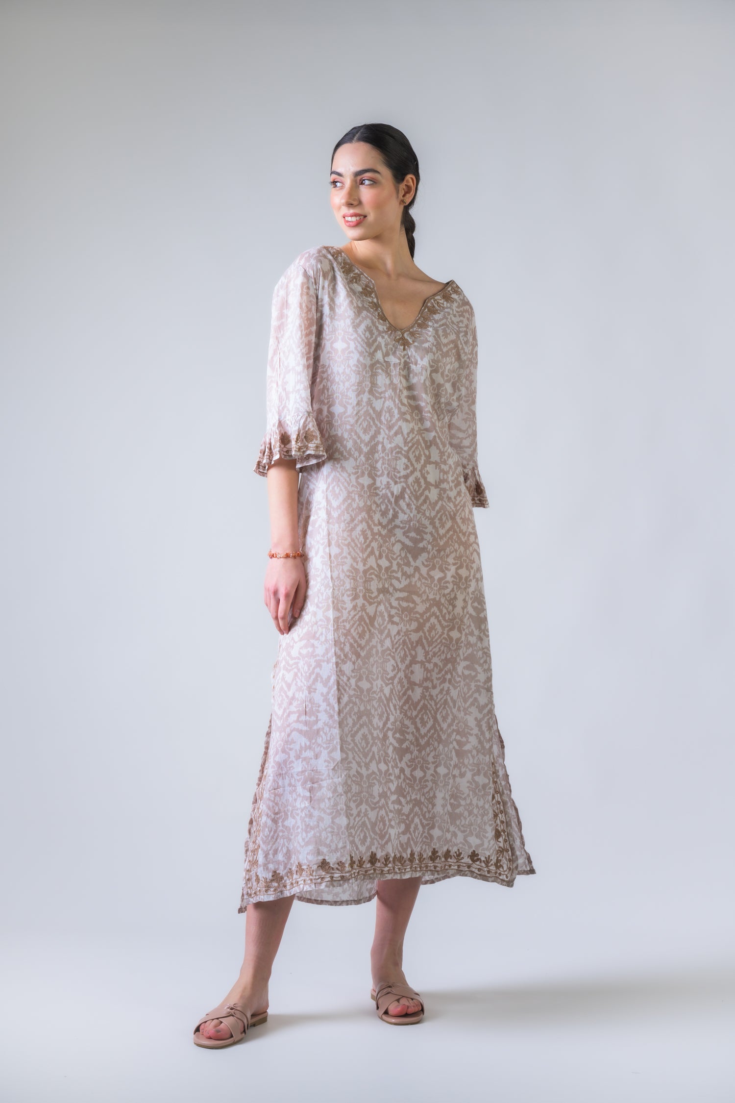 Rhea Simple Print Kaftan Beige / One Size