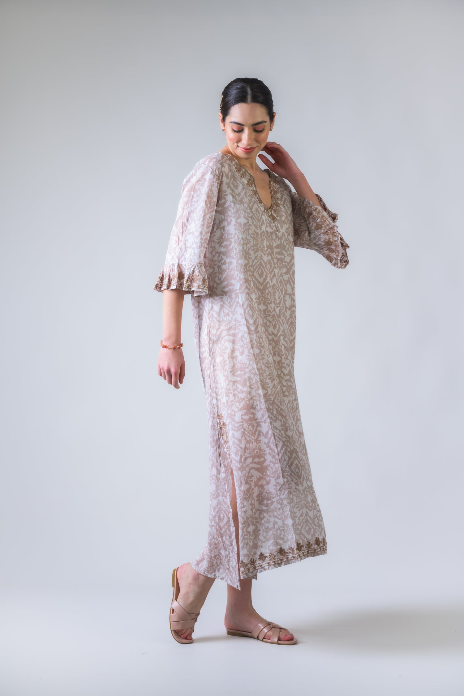 Rhea Simple Print Kaftan Beige / One Size