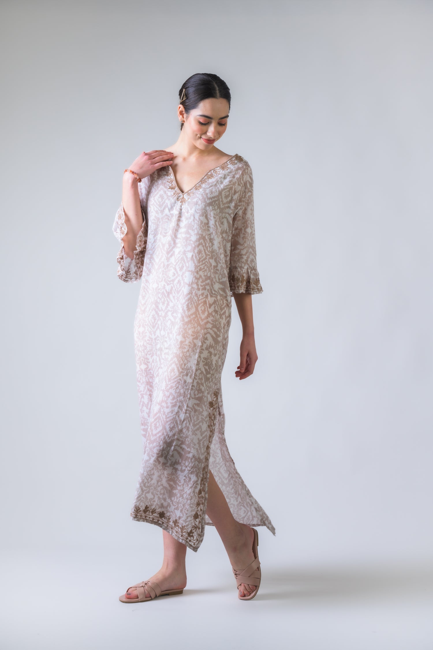 Rhea Simple Print Kaftan Beige / One Size