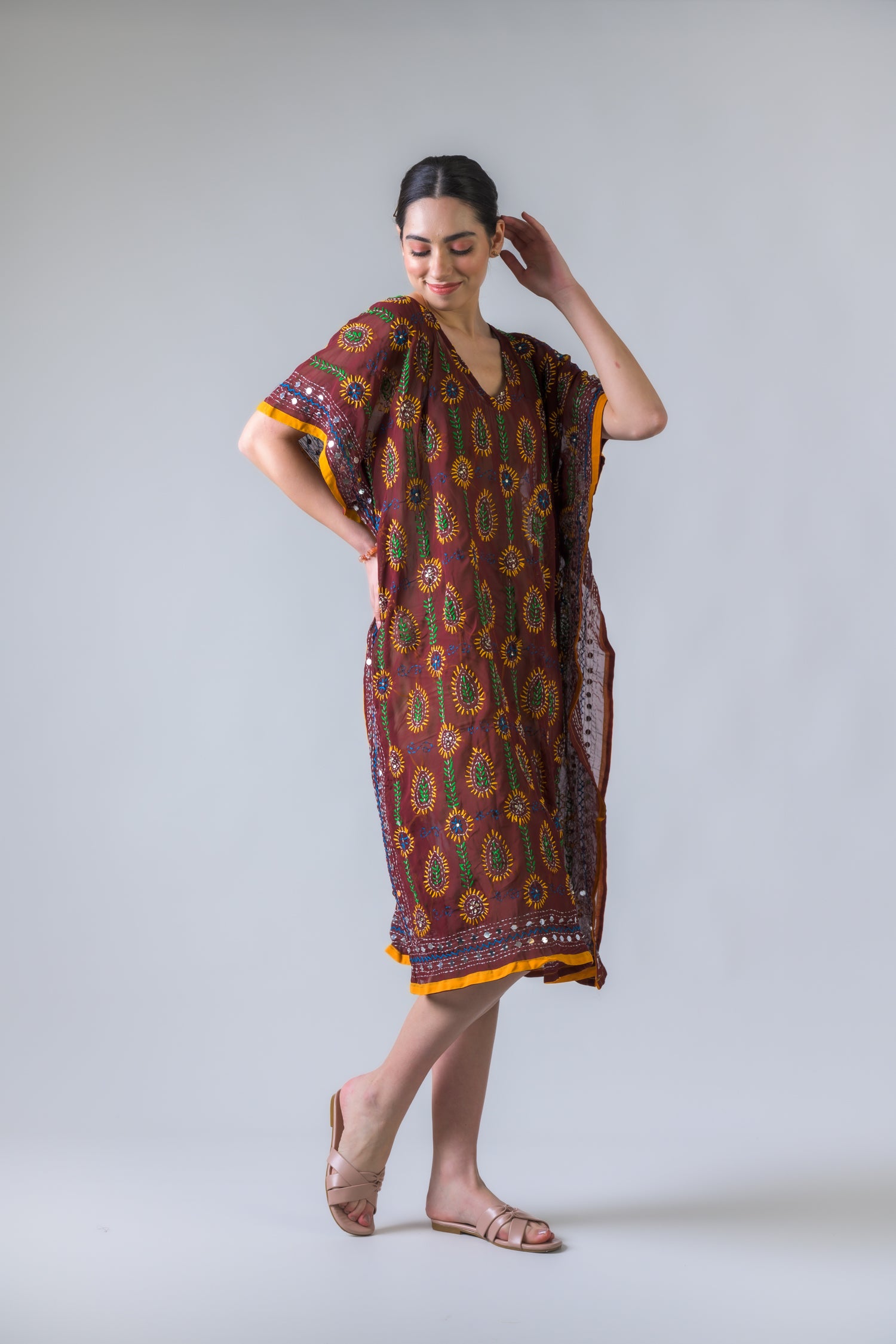 Rhea Embroidery Kaftan Brown / One Size