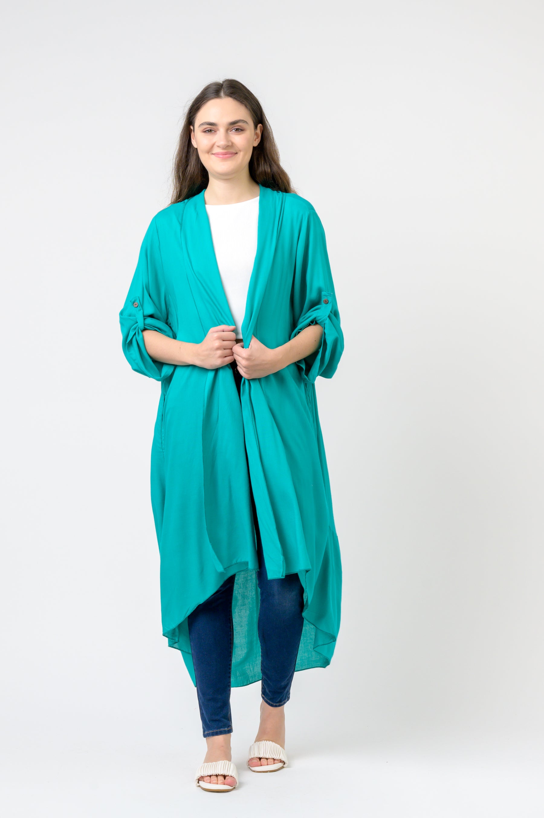 Rhea Solid Print Duster