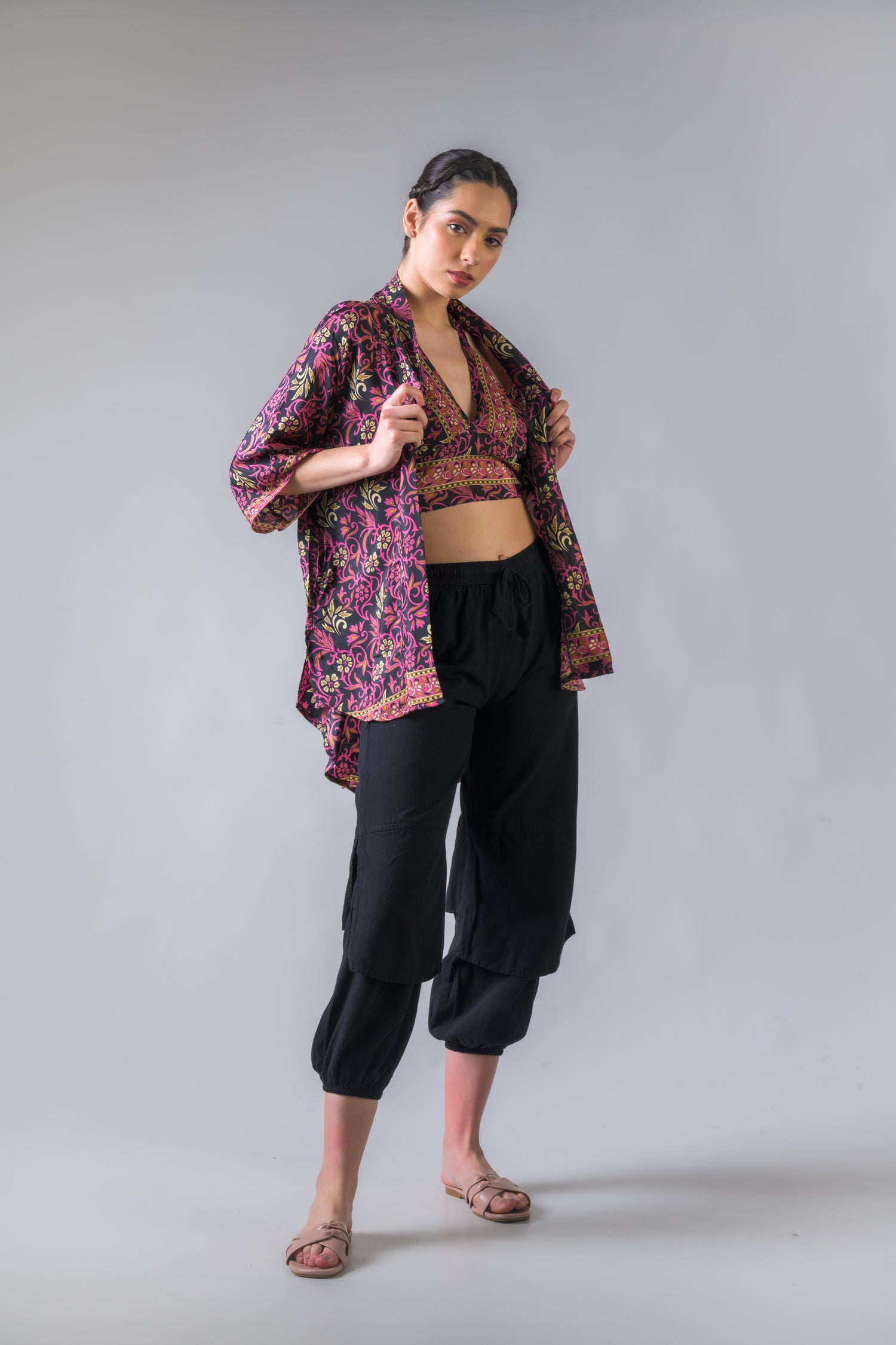 Rhea Fire Flower Kimono Purple / One Size